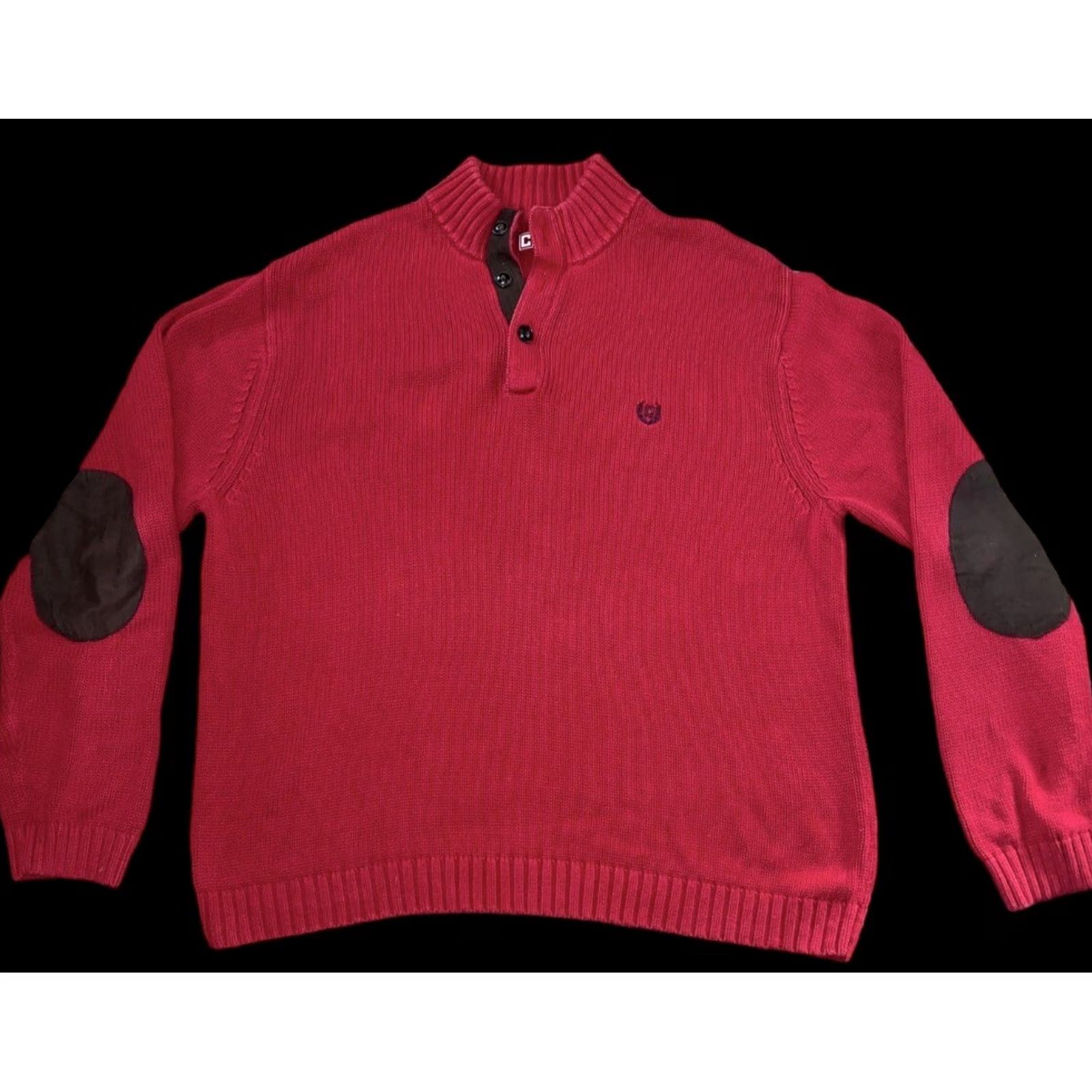Chaps Chaps Men XL Red Pullover Sweater Long Sleeve Mock Turtle Neck 1/4 Button Down Elbow Patches Knit Cotton Size US XL / EU 56 / 4 - 3 Thumbnail