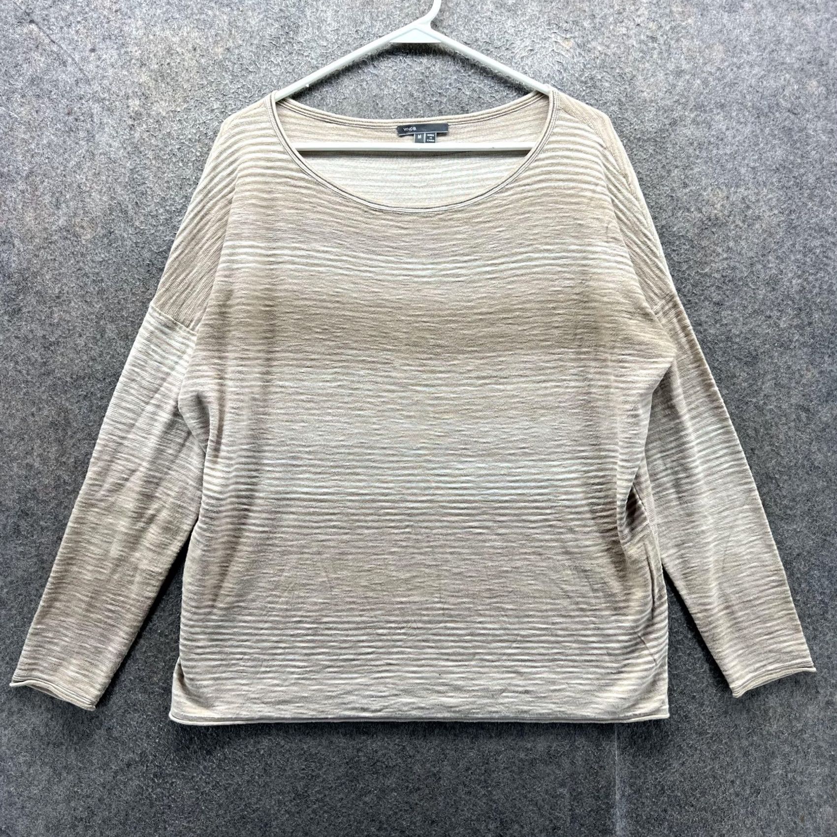 Vince VINCE Shirt Womens M Beige Striped Jersey Long Sleeve Relaxed Top Size M / US 6-8 / IT 42-44 - 2 Thumbnail