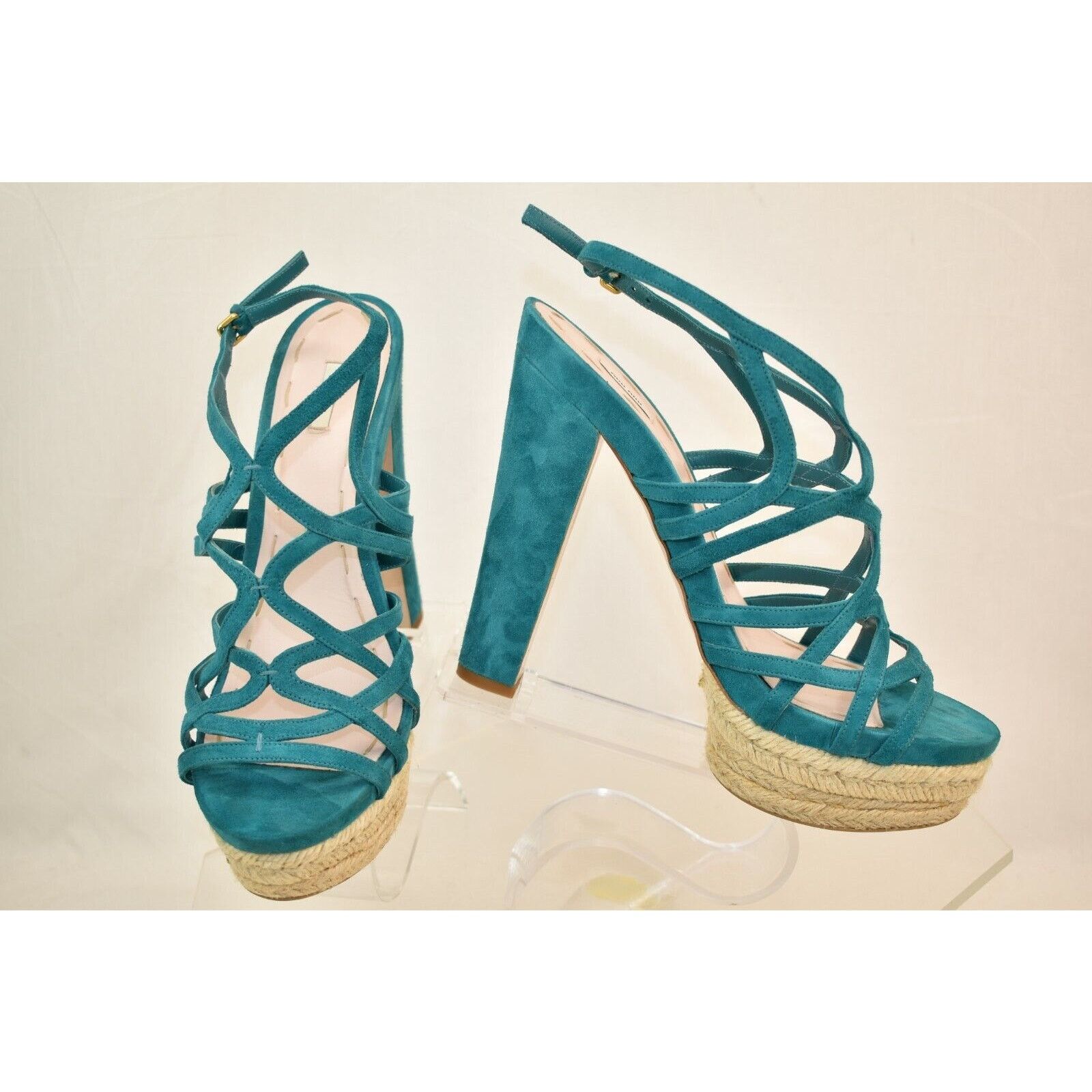 Miu Miu TURQUOISE SUEDE CRISS CROSS PLATFORM ESPADRILLE SANDALS 40 Size US 10 / IT 40 - 6 Thumbnail