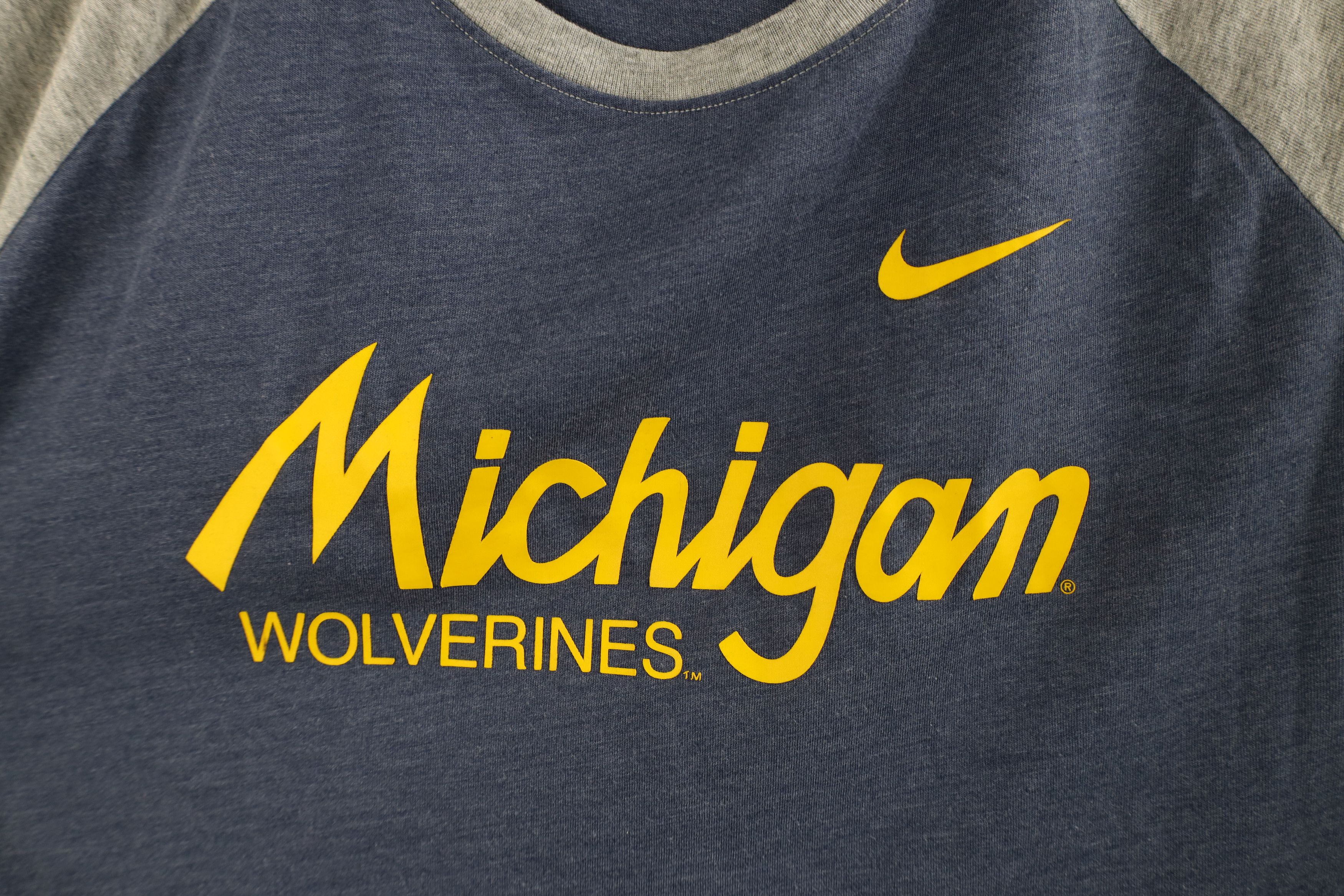 Nike × Vintage Nike University of Michigan Short Sleeve Raglan T-Shirt Blue Size US XL / EU 56 / 4 - 5 Thumbnail