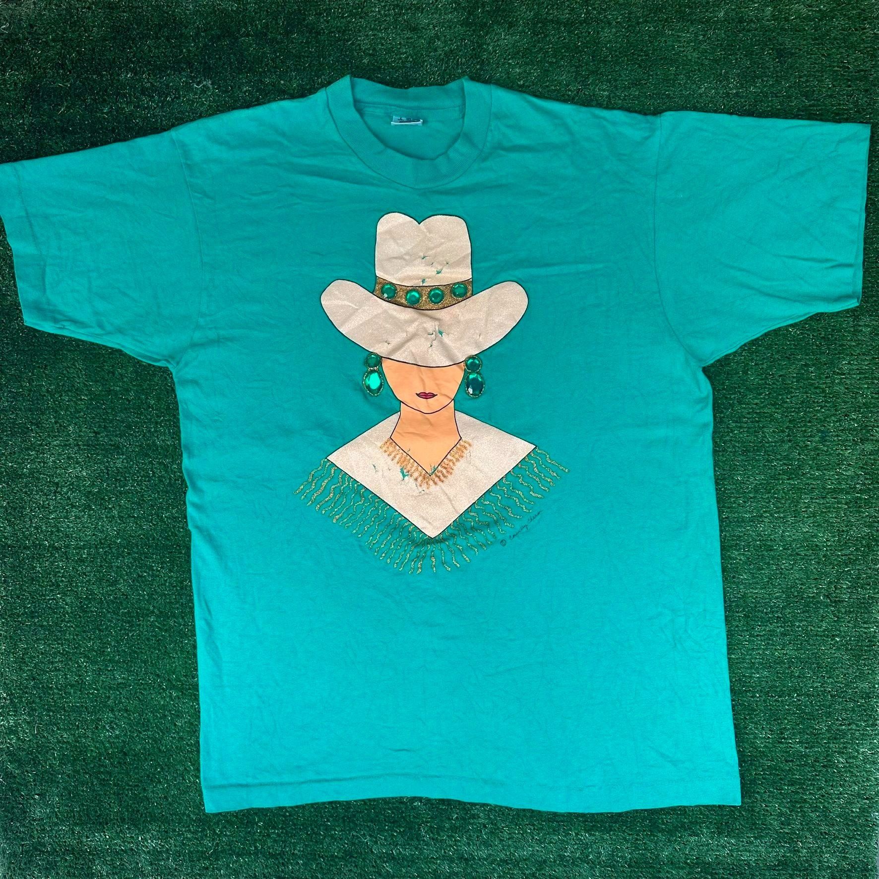 Vintage Vintage 90s Cowgirl Jeweled T-Shirt Turquoise L Single Stitc Size US L / EU 52-54 / 3 - 1 Thumbnail
