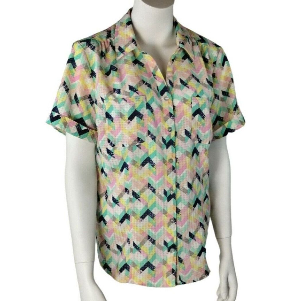 Other Rebecca Malone Womens L Silky 90s Button Front Blouse Colorf Size L / US 10 / IT 46 - 2 Thumbnail