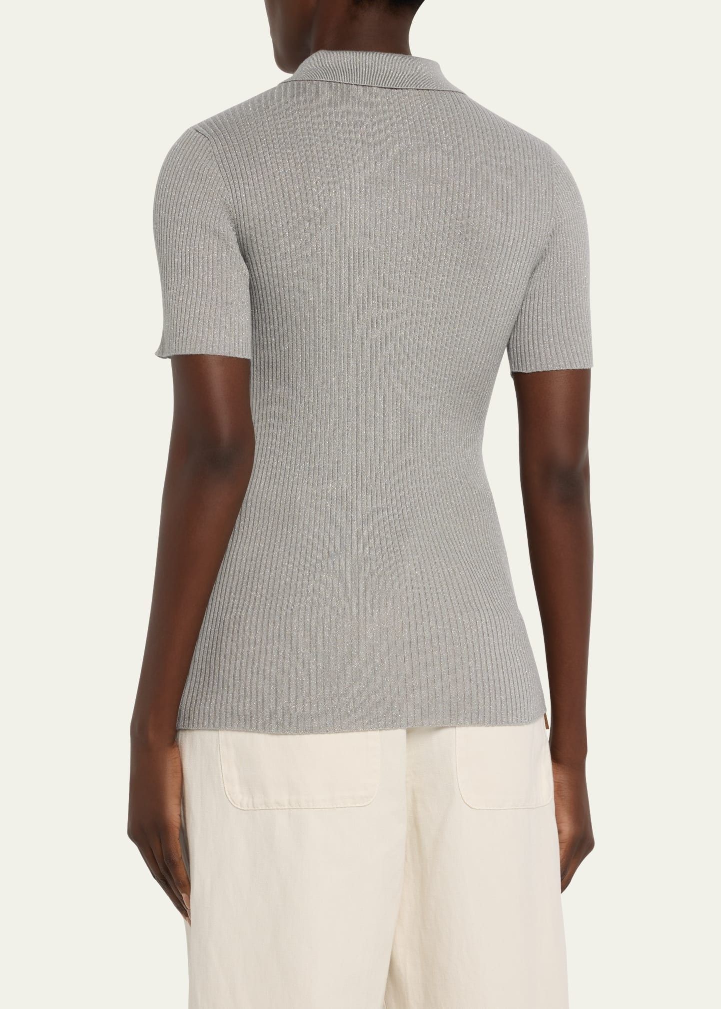 Brunello Cucinelli o1y0825 Polo Sweater in Light Gray Size XS / US 0-2 / IT 36-38 - 4 Thumbnail