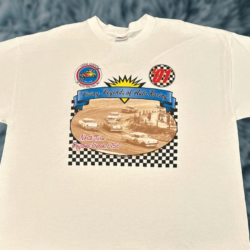 NASCAR VINTAGE Daytona Beach Speedway 90s VTG Shirt 2XL White Men T-Shirt NASCAR Auto Racing Legends Fireball Roberts Lee Petty Size US XXL / EU 58 / 5 - 1 Thumbnail