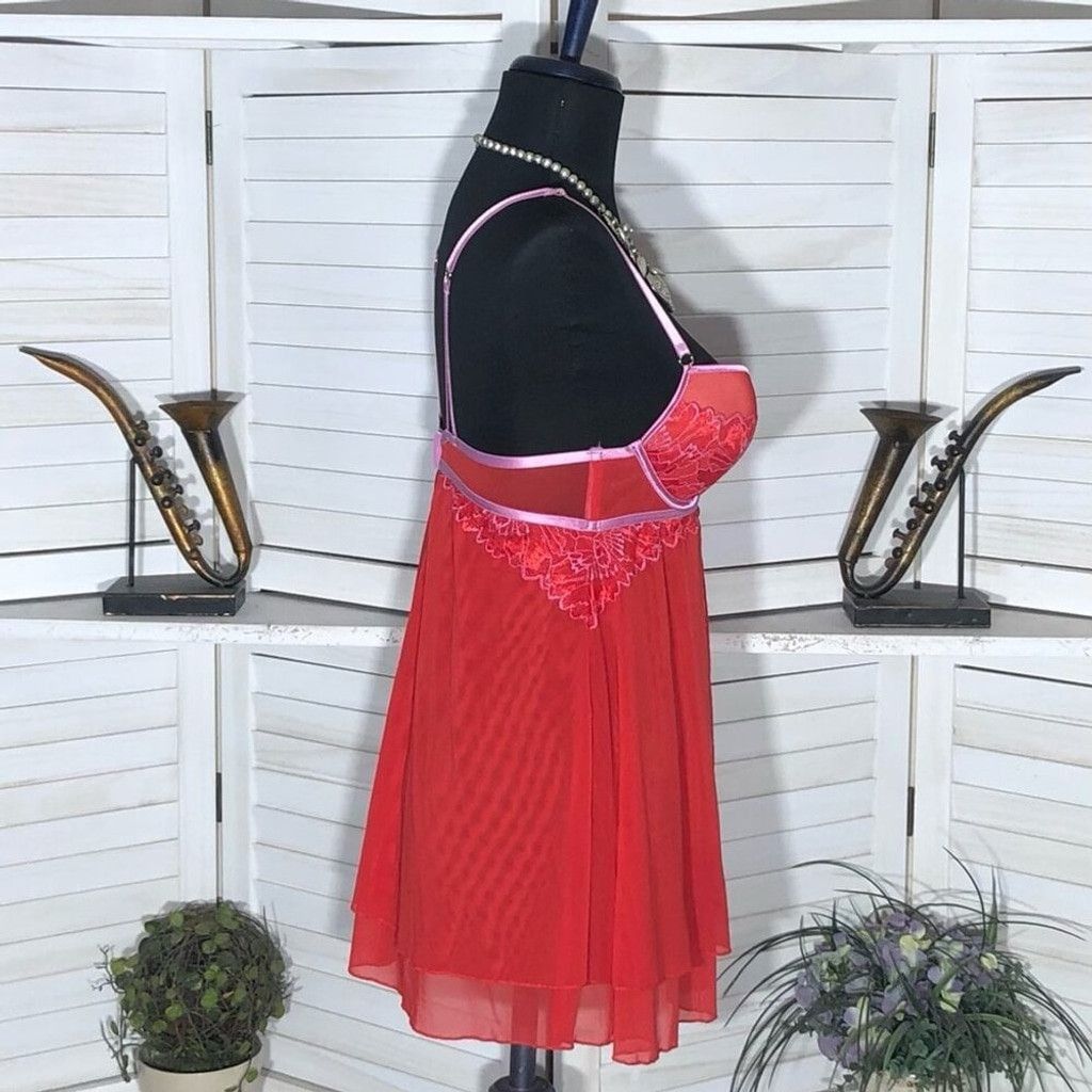 Vintage Auden Intimates Babydoll Padded bra Sheer Lace Mesh Red sz S Size ONE SIZE - 3 Thumbnail