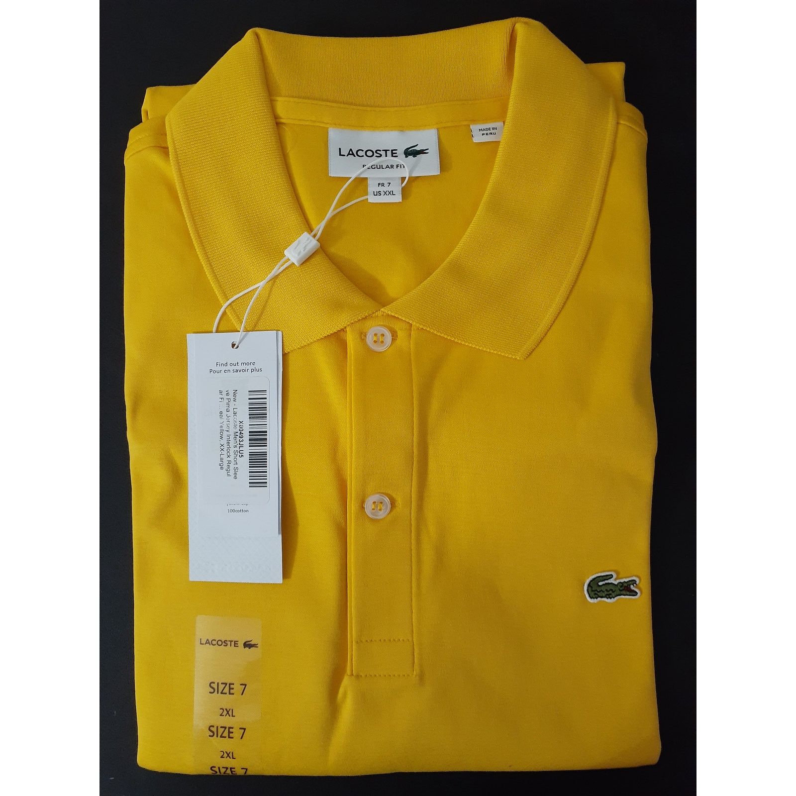 Lacoste Lacoste Mens Pima Jersey Interlock Regular Polo Yellow XXL Size US XXL / EU 58 / 5 - 2 Thumbnail