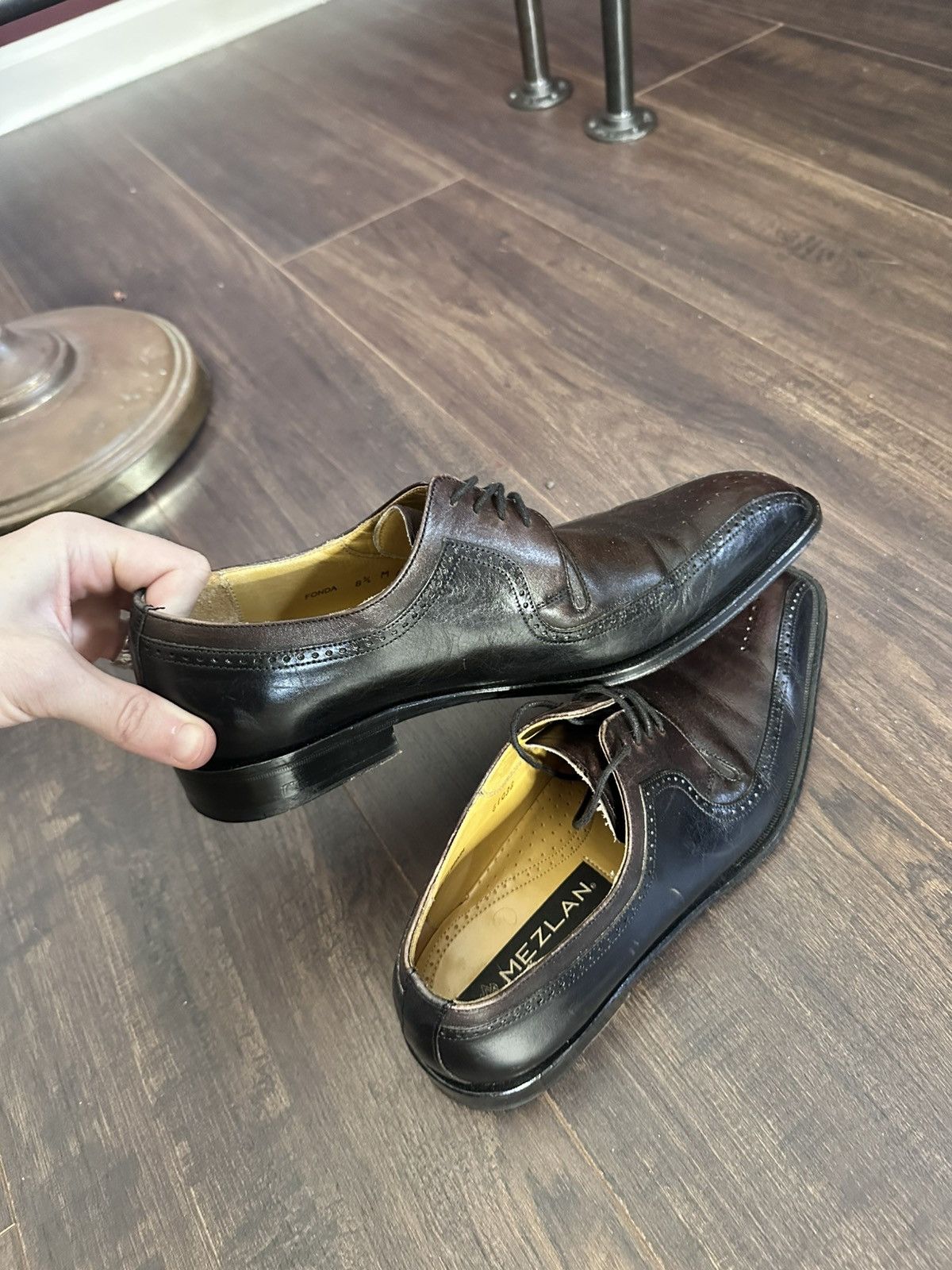 Mezlan Brown/Black Leather Spanish Brogues Derbies Dress Shoes Size US 8.5 / EU 41-42 - 6 Thumbnail