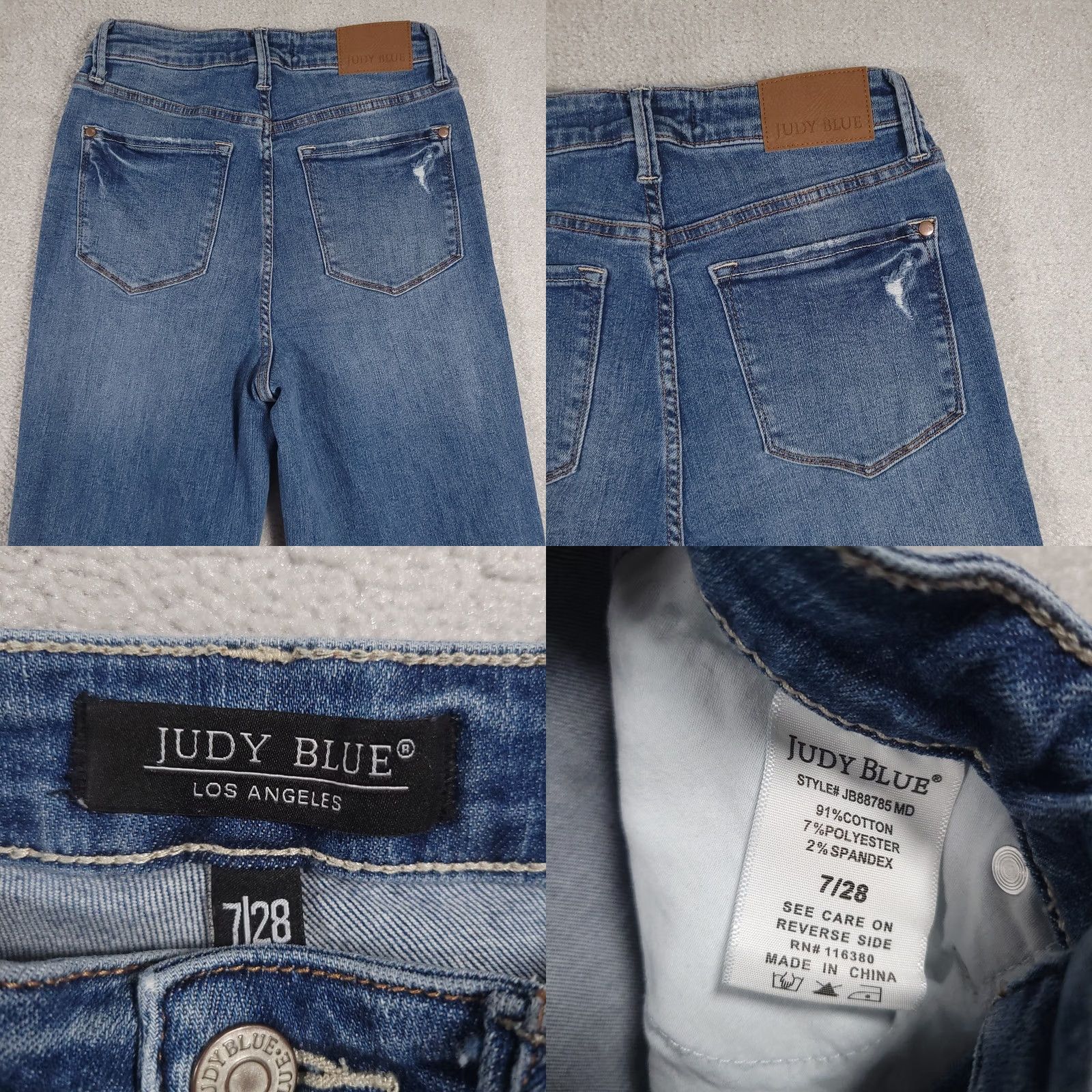 Denime Judy Blue Jeans Women's 7 Distressed Flared Boho Stretch Denim Jeans Bohemian Regular 5-Pocket Blue Autumn Women Size 28" / US 6 / IT 42 - 9 Thumbnail
