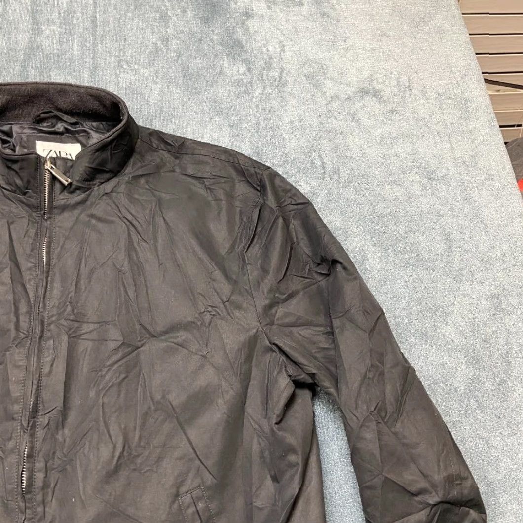 Zara Zara Mens XL Black Cotton Mock Neck Bomber Jacket Full Zip Windbreaker Outdoor Size US XL / EU 56 / 4 - 5 Thumbnail
