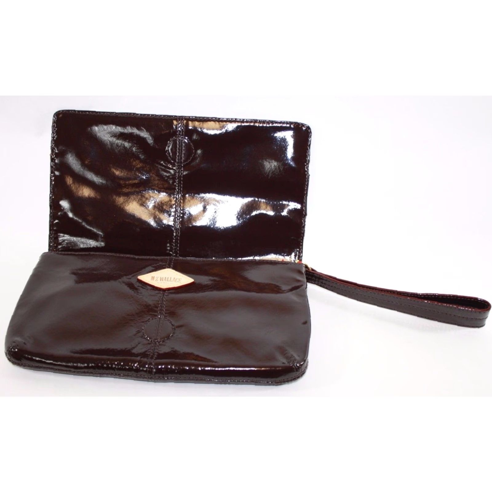 MZ Wallace MZ Wallace Eve Clutch Bag Crocodile Patent Leather 10"x6" Brown chocolate MZW196L59L59 Handbag Zipper Clutch Womens Size ONE SIZE - 2 Thumbnail