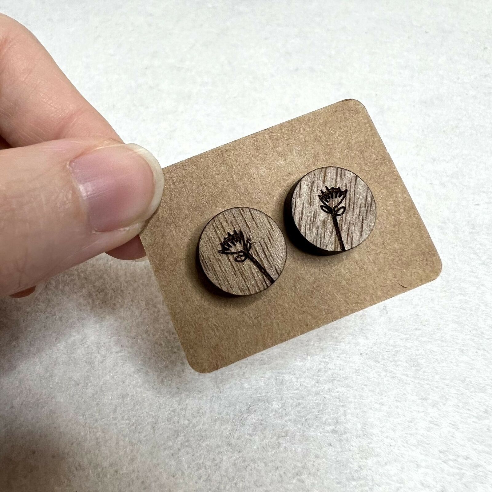 Handmade 3 Pack Wooden Engraved Stud Earrings Size ONE SIZE - 4 Thumbnail