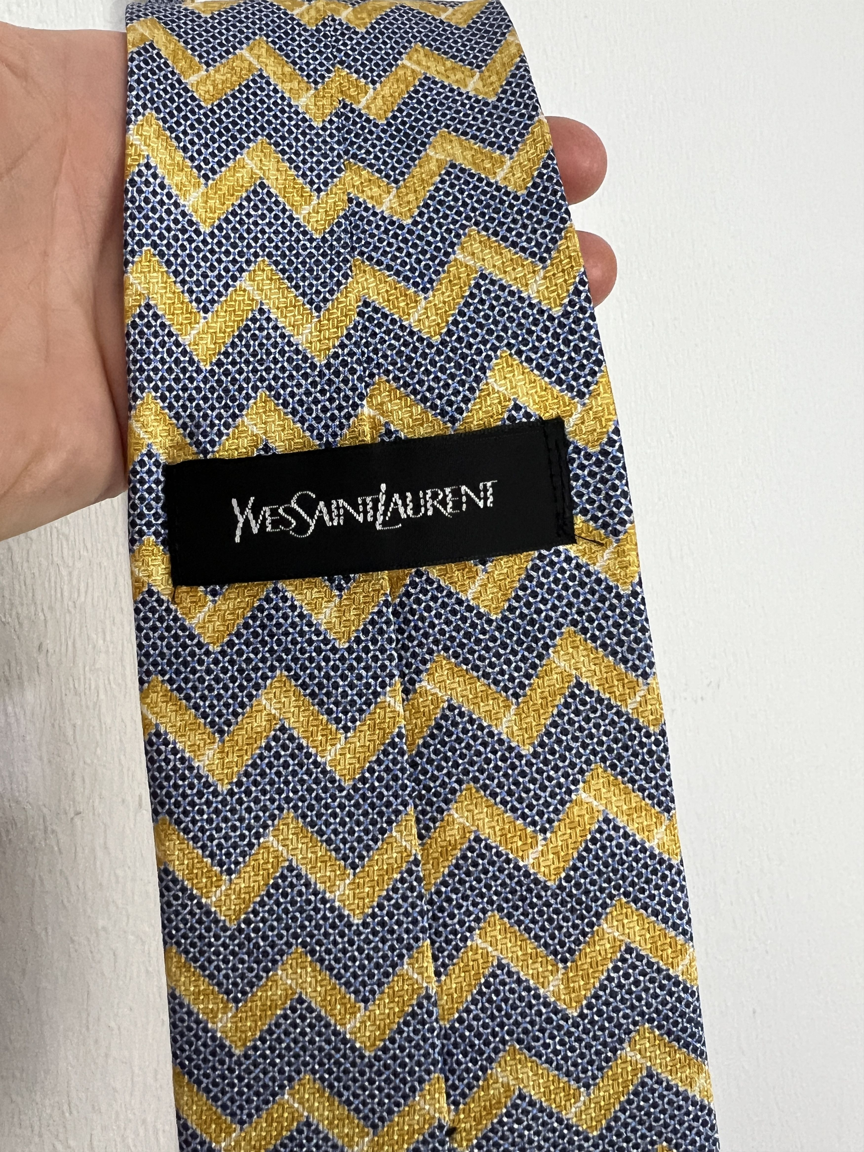 Saint Laurent Paris Yves Saint Laurent D12 Silk Tie Navy & Yamabuki Yellow Adult Size ONE SIZE - 5 Thumbnail