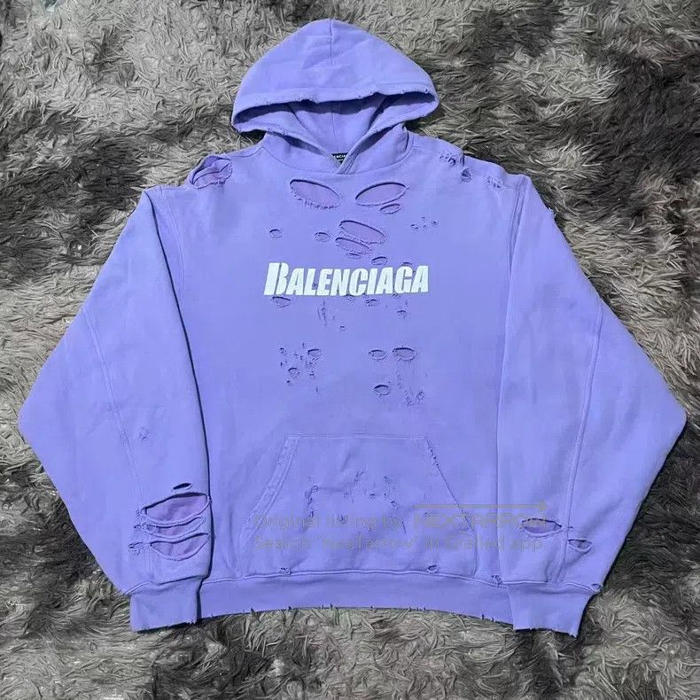 Balenciaga Balenciaga Lavender purple double-layer destroyed sweatshi Size US XXS / EU 40 - 1 Thumbnail