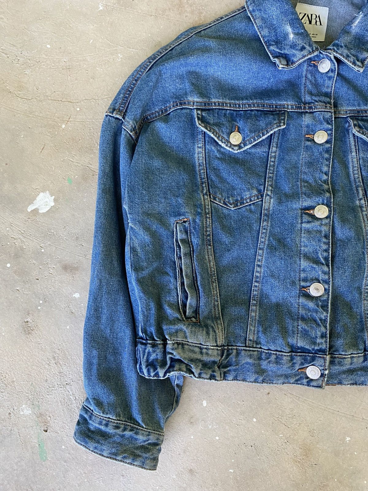 Zara Zara Cropped Denim Jacket Blue Washed Oversized Size M / US 6-8 / IT 42-44 - 3 Thumbnail