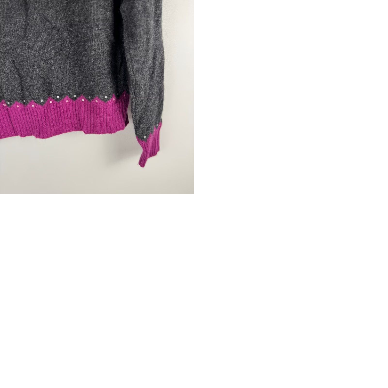 Vintage CONTEXT Sweater Womens XL Gray VTG Wool Angora Blend Fair Isle Sequin Magenta Charcoal Size XL / US 12-14 / IT 48-50 - 9 Thumbnail