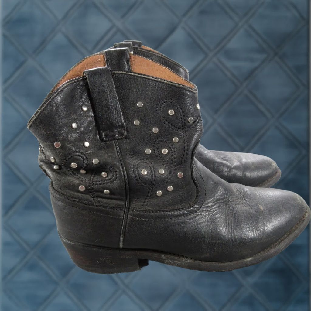 Vintage Cozumel Boots Womens 7.5 Black Leather Studded Ankle Western Block Heel Size US 8 / IT 38 - 1 Thumbnail