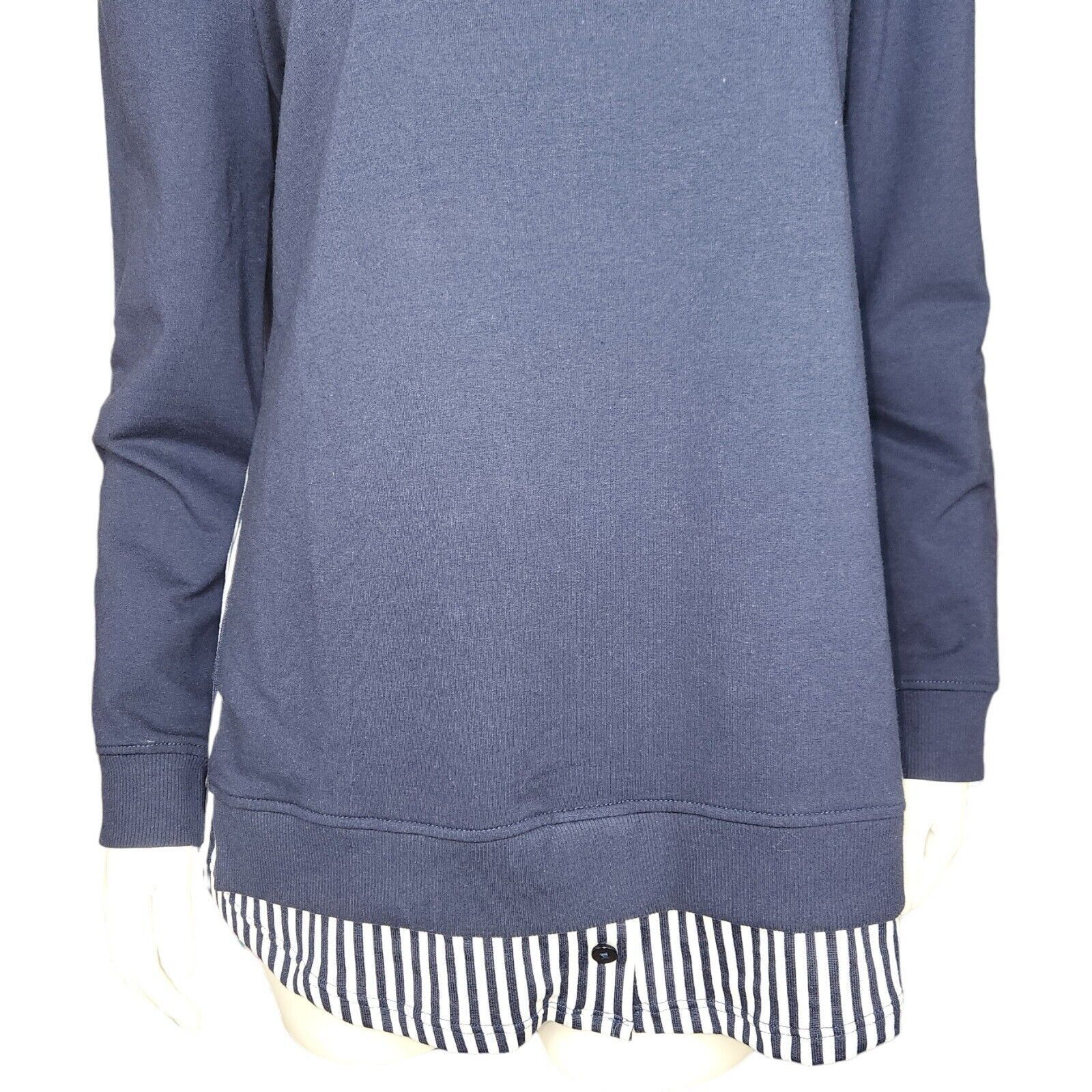 Denim & Co. Denim & Co. French Terry Tunic Striped Hem Navy Womens XS Size XS / US 0-2 / IT 36-38 - 4 Thumbnail