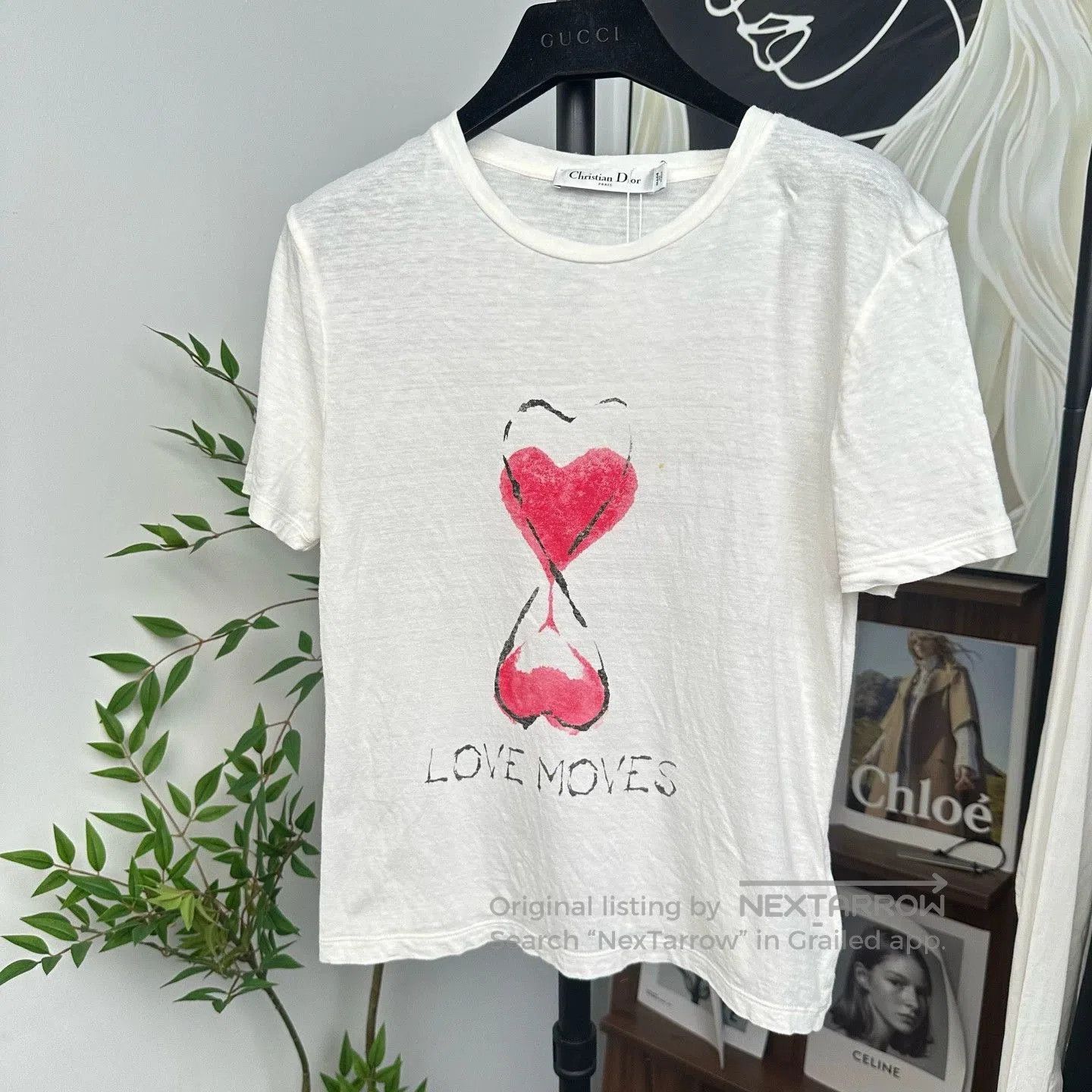 dior white love moves short sleeve t-shirt.
