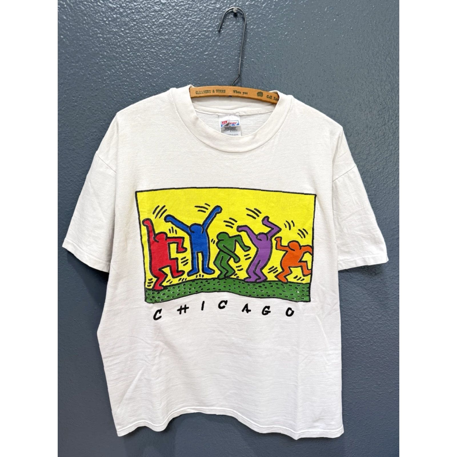 Hanes VINTAGE 90s Keith Haring Chicago Street Art Graphic White Tee Shirt XL Men T-Shirt White 90s Mens XL Kristu Size US XL / EU 56 / 4 - 3 Thumbnail