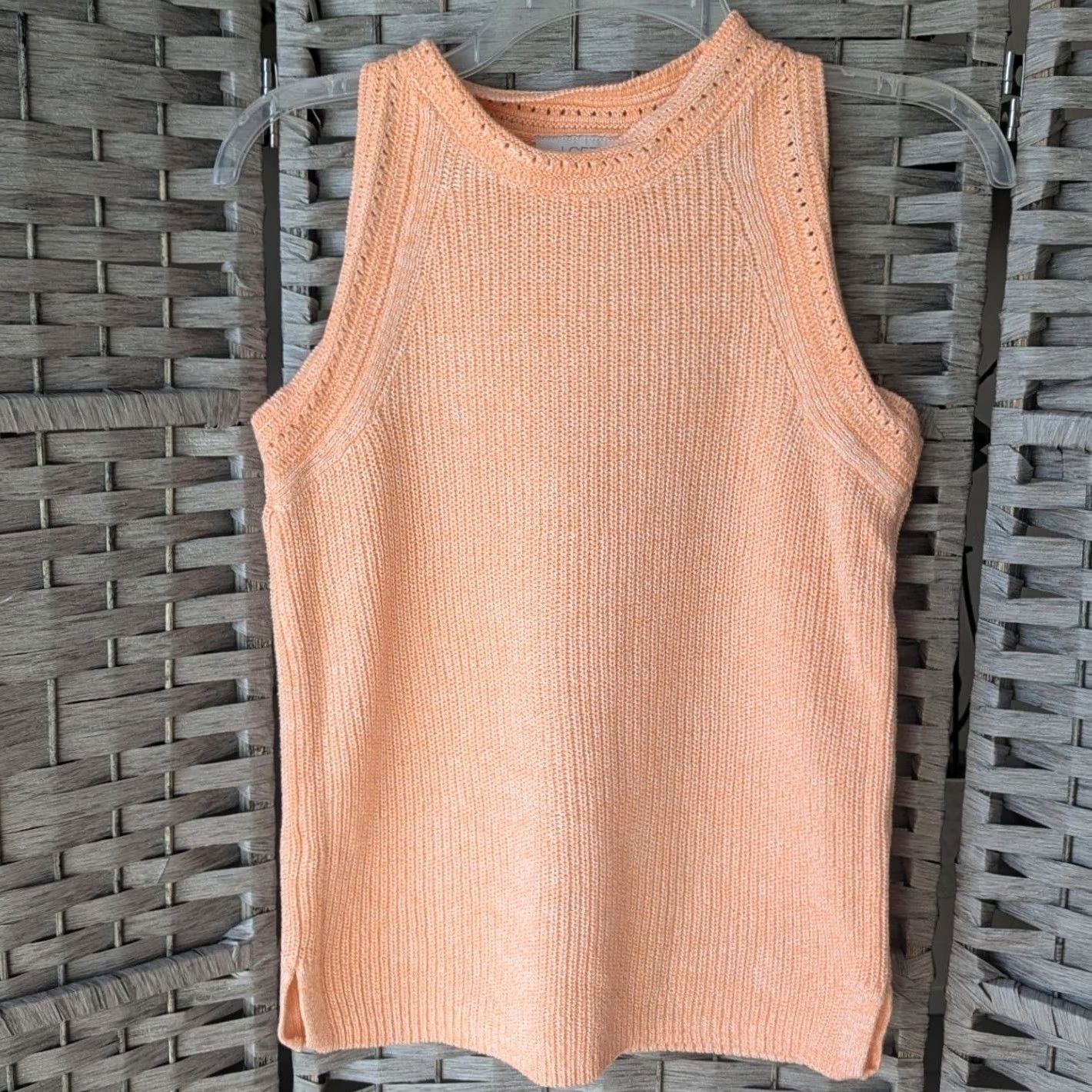 Loft Loft Peach Orange Marled Knit Pointelle Trim Sleeveless Sweater Tank Top XS Women Size XS / US 0-2 / IT 36-38 - 2 Thumbnail