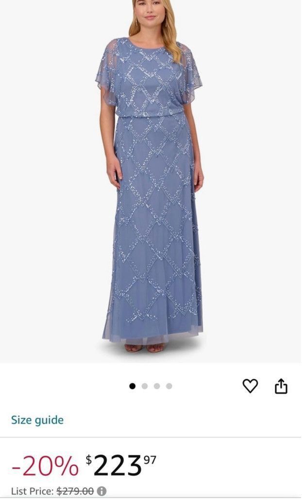 Adrianna Papell Women's Adrianna Papell Blue Beaded Blouson Gown Size 12 Size XL / US 12-14 / IT 48-50 - 4 Thumbnail