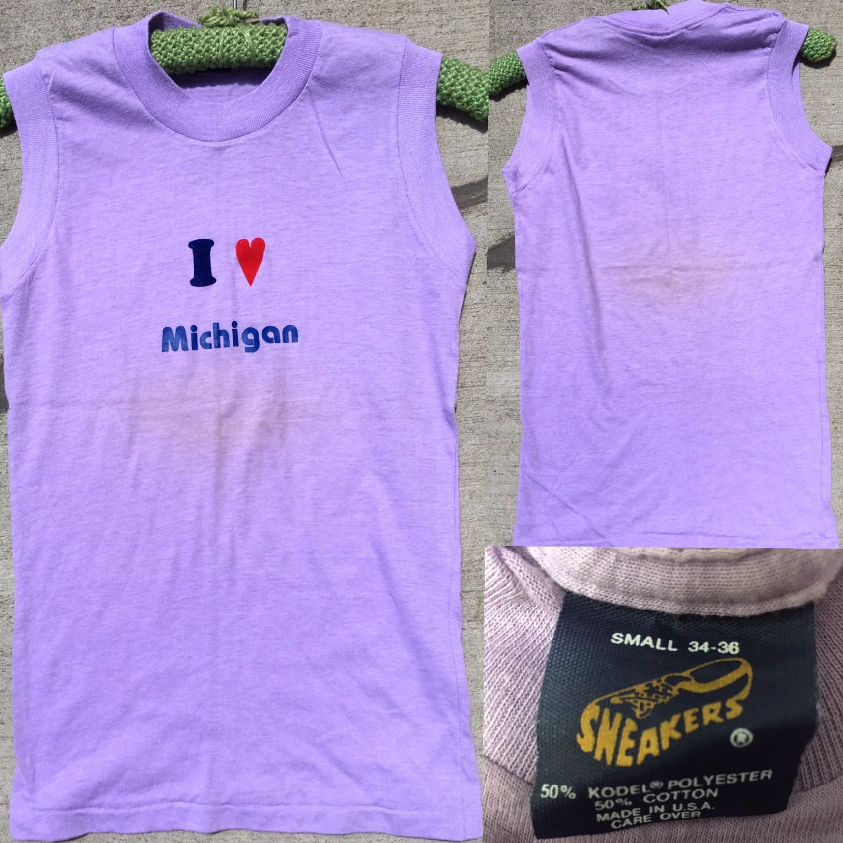 J Brand VINTAGE I Love Michigan Muscle Shirt Tee Heart Worn 80s Sneakers Mens S Purple Graphic Tee Size US S / EU 44-46 / 1 - 2 Thumbnail