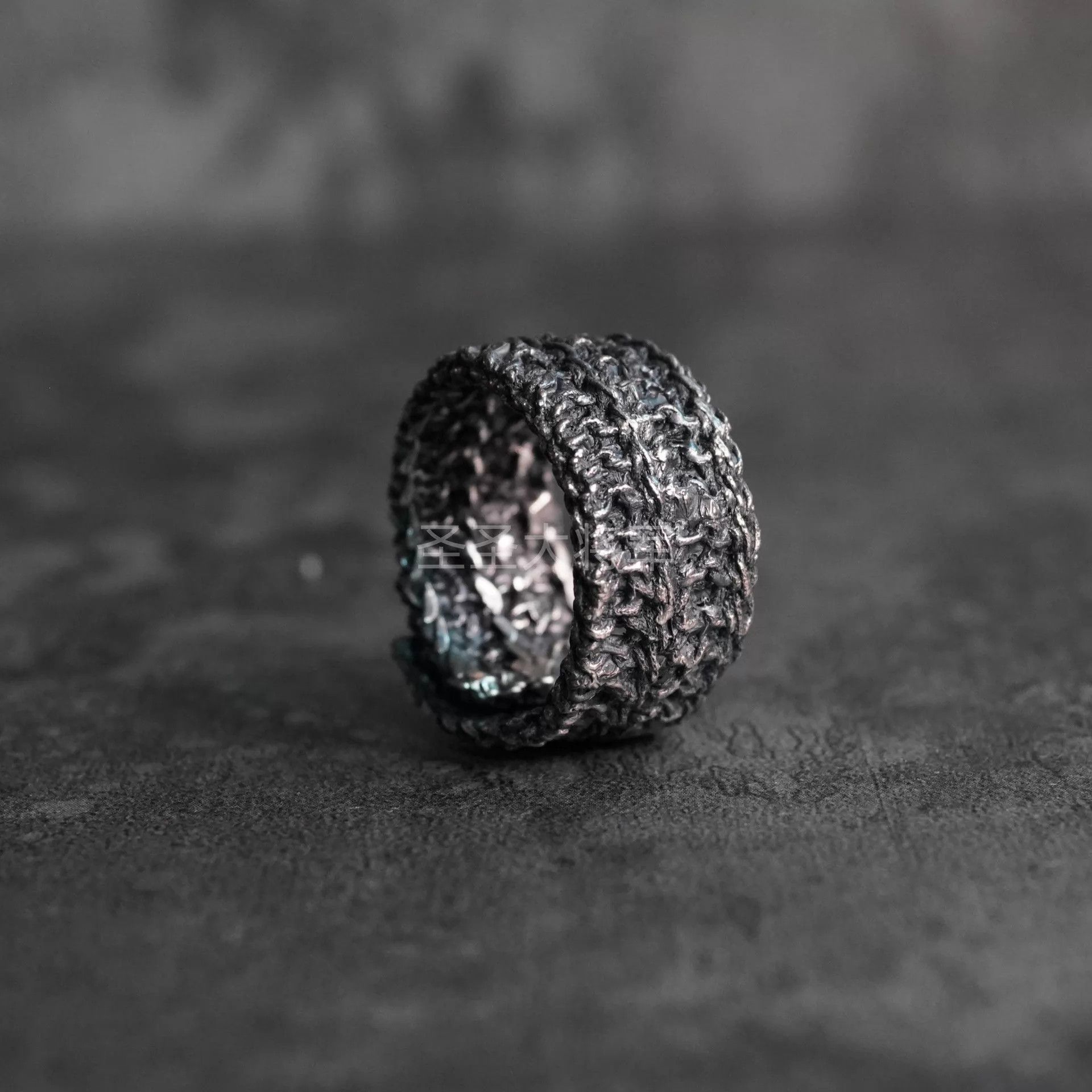 DETAJ Detaj Distressed Chainmail Sterling Silver Ring 14+20 New Size ONE SIZE - 3 Thumbnail