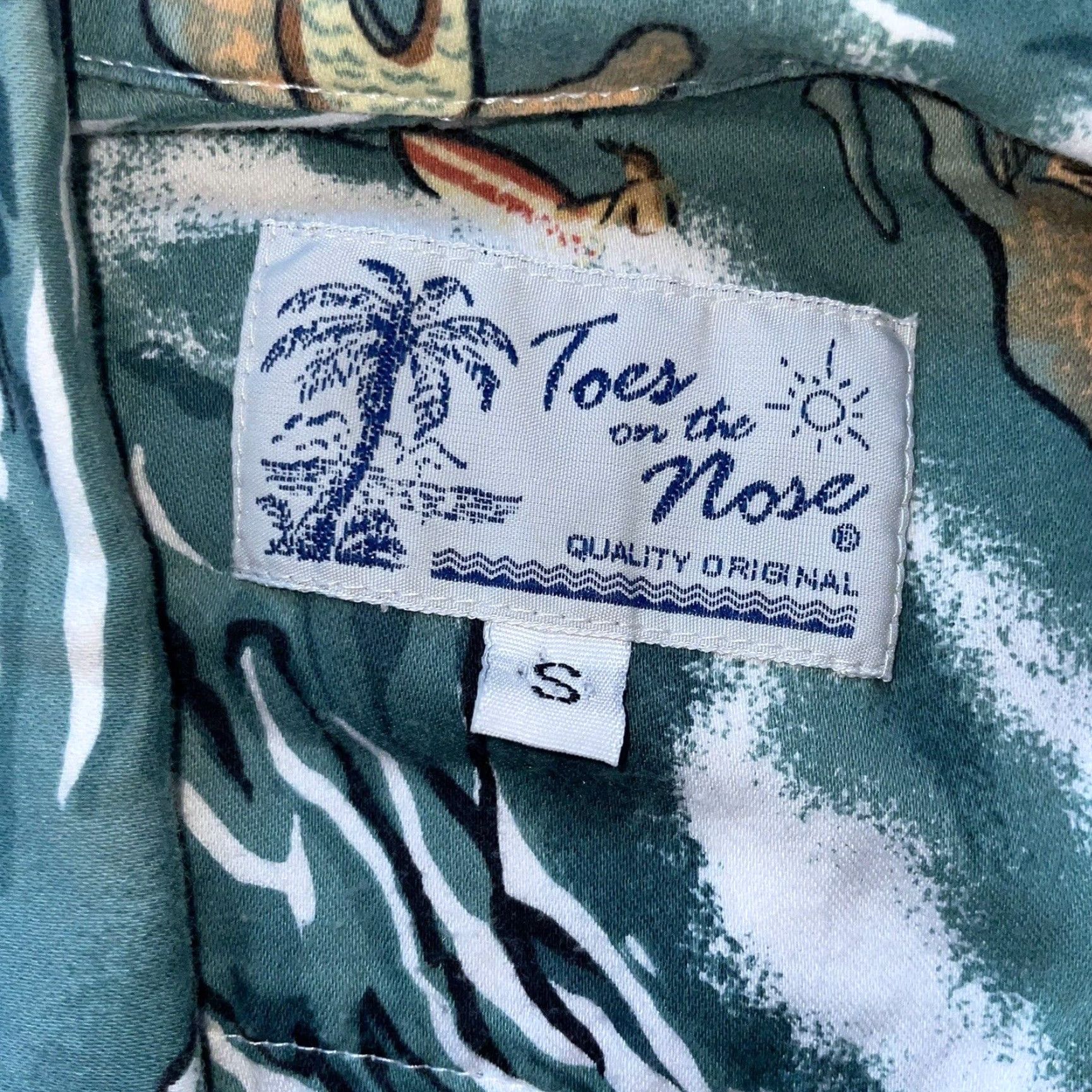 Vintage VINTAGE Toes on The Nose Hawaiian Shirt Teal Short Sleeve Men S Button-Up Teal Hawaiian Print Shirt Mens Small Size US S / EU 44-46 / 1 - 2 Thumbnail