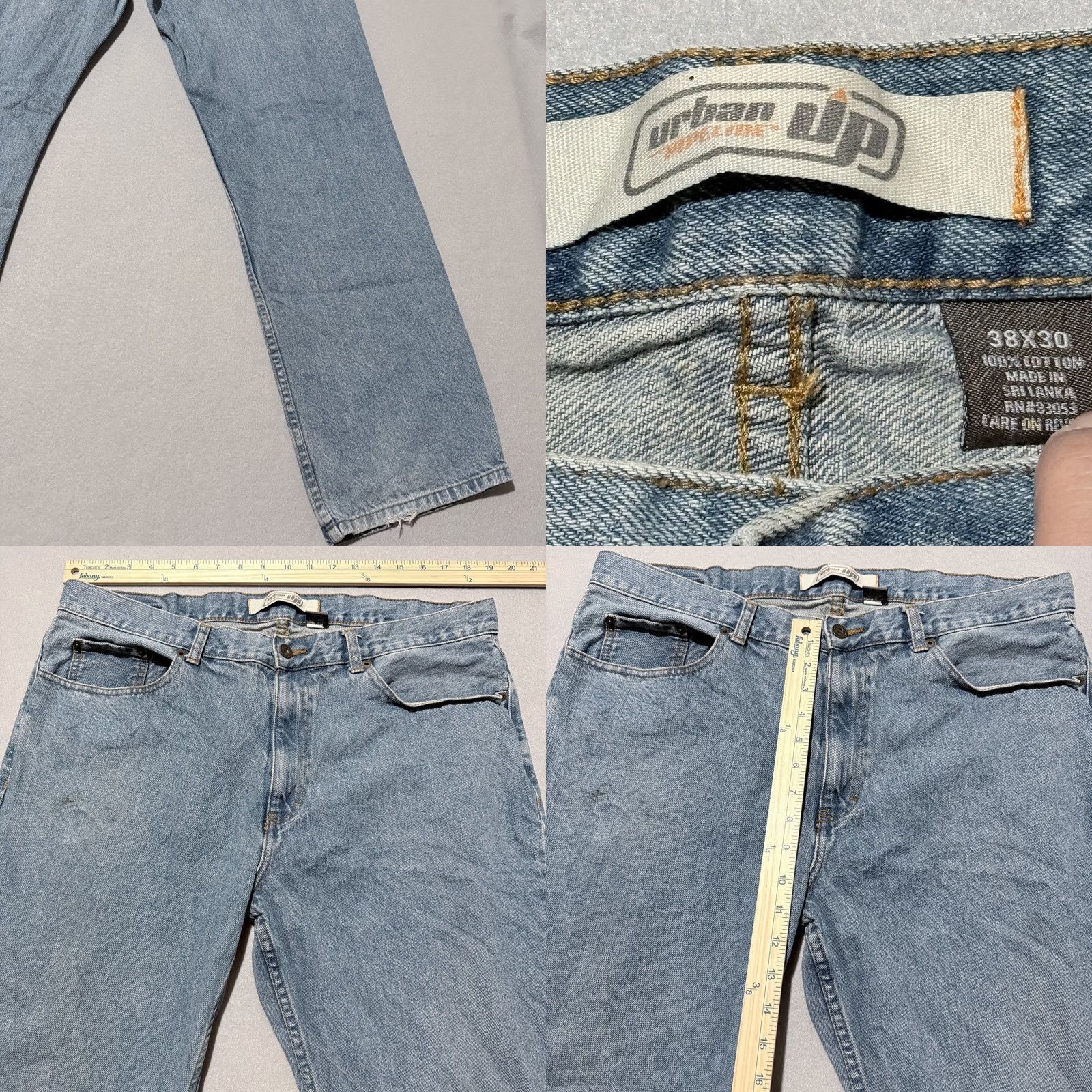 Vintage Urban Up Straight Jeans Men Blue Denim Mid-Rise Slimming Classic - 38X30 Size US 38 / EU 54 - 8 Thumbnail