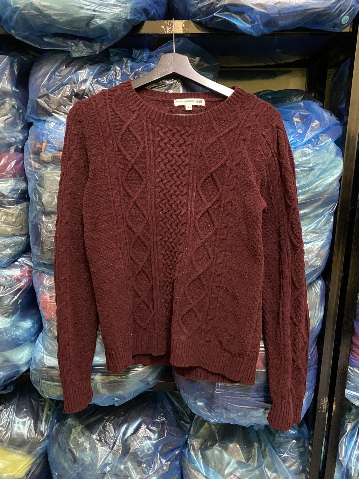 Uniqlo Ines de la Fressange Paris Burgundy Cable Knit Sweater Size L / US 10 / IT 46 - 3 Thumbnail
