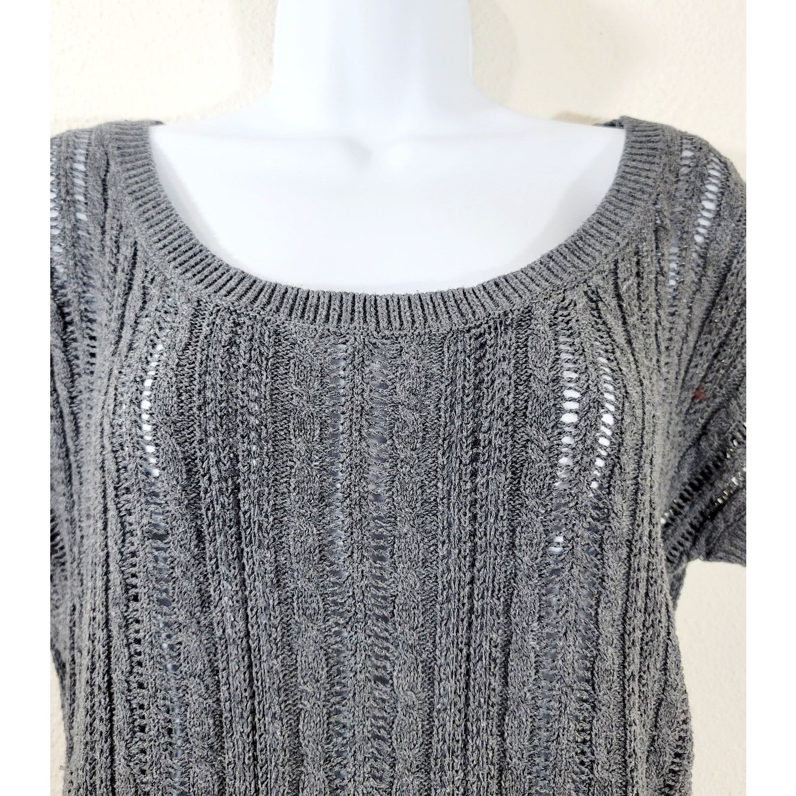 Other Garage Gray Charcoal Open Knit Capped Sleeve Sweater Top M Size M / US 6-8 / IT 42-44 - 5 Thumbnail