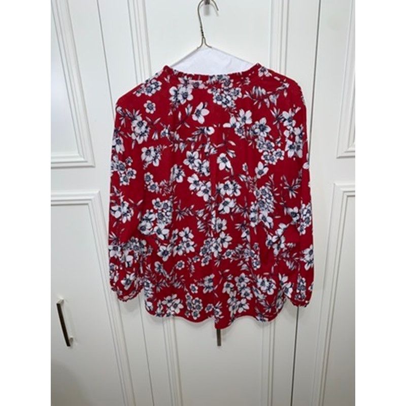 Karl Lagerfeld Karl Lagerfeld Paris Women's XXL Red Floral Ruffle Blouse Size XXL / US 16-18 / IT 52-54 - 6 Thumbnail