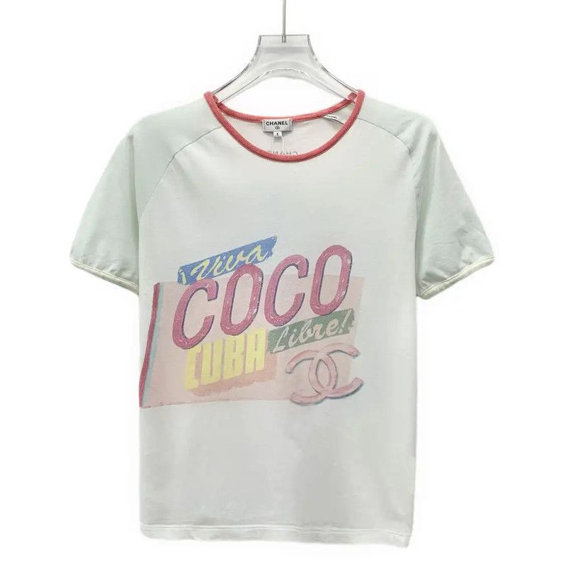 Chanel Chanel Women's White Cotton T-Shirt with Graphic Print 0089 Size S / US 4 / IT 40 - 1 Thumbnail