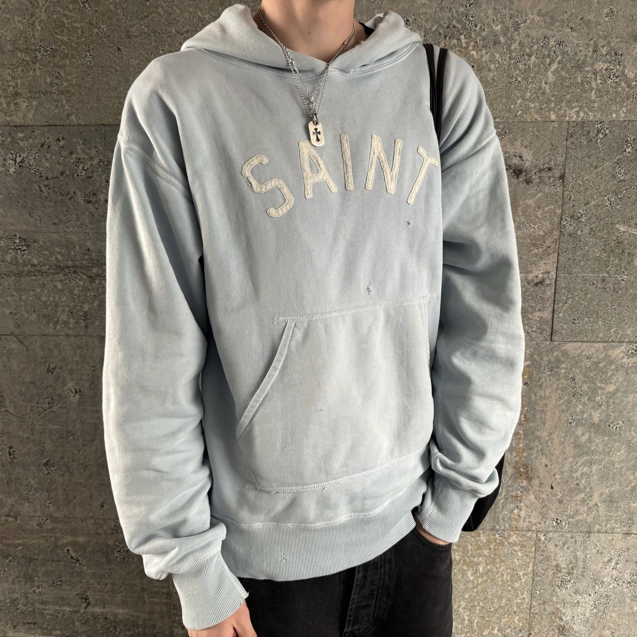 Saint Michael Saint Mxxxxxx "Saint" Hoodie Baby Blue Distressed FW22 Size US L / EU 52-54 / 3 - 12 Thumbnail
