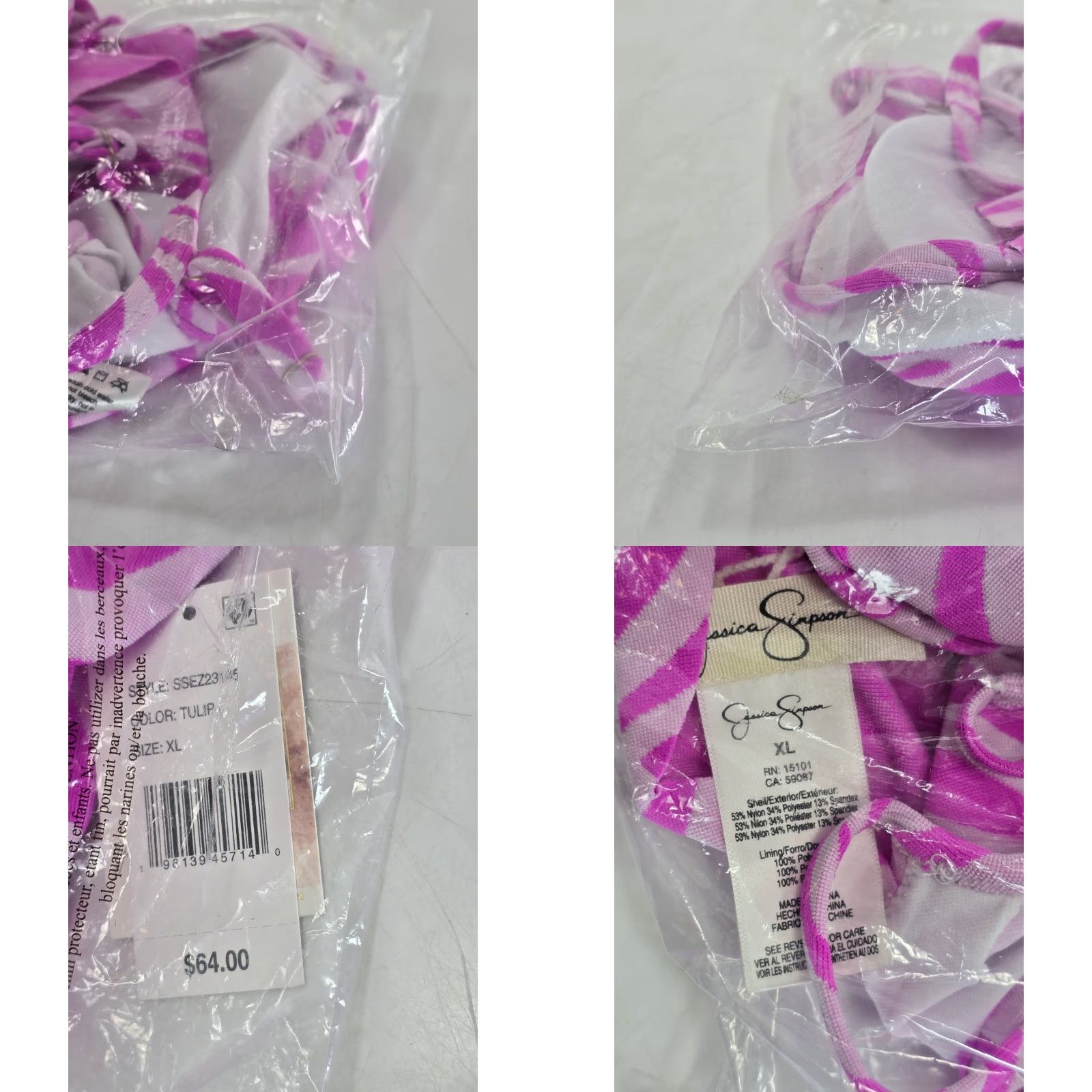 Jessica Simpson NWT Jessica Simpson Women’s Cowl Neck Bikini Top Swimsuit - Pink/White - Size XL - Zebra Stripes - Nylon, Polyester, Spandex - Swim Top - Women - XS? Size XL / US 12-14 / IT 48-50 - 8 Thumbnail