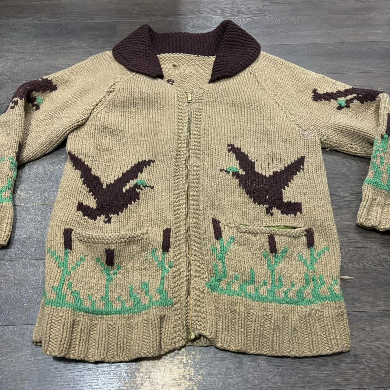 Designer Vintage Birds Flying Cowichan Sweatshirt 70s/80s Large Size US L / EU 52-54 / 3 - 2 Thumbnail