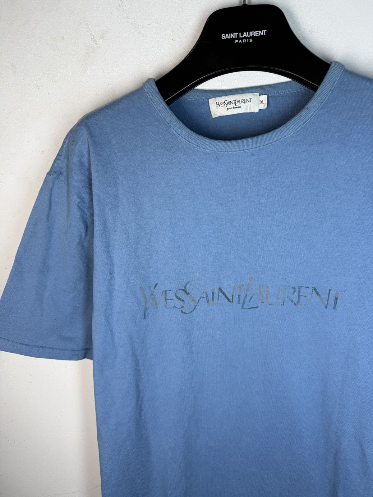 Yves Saint Laurent Blue YSL T-shirt Big Logo YSL Shirt Size US L / EU 52-54 / 3 - 8 Thumbnail