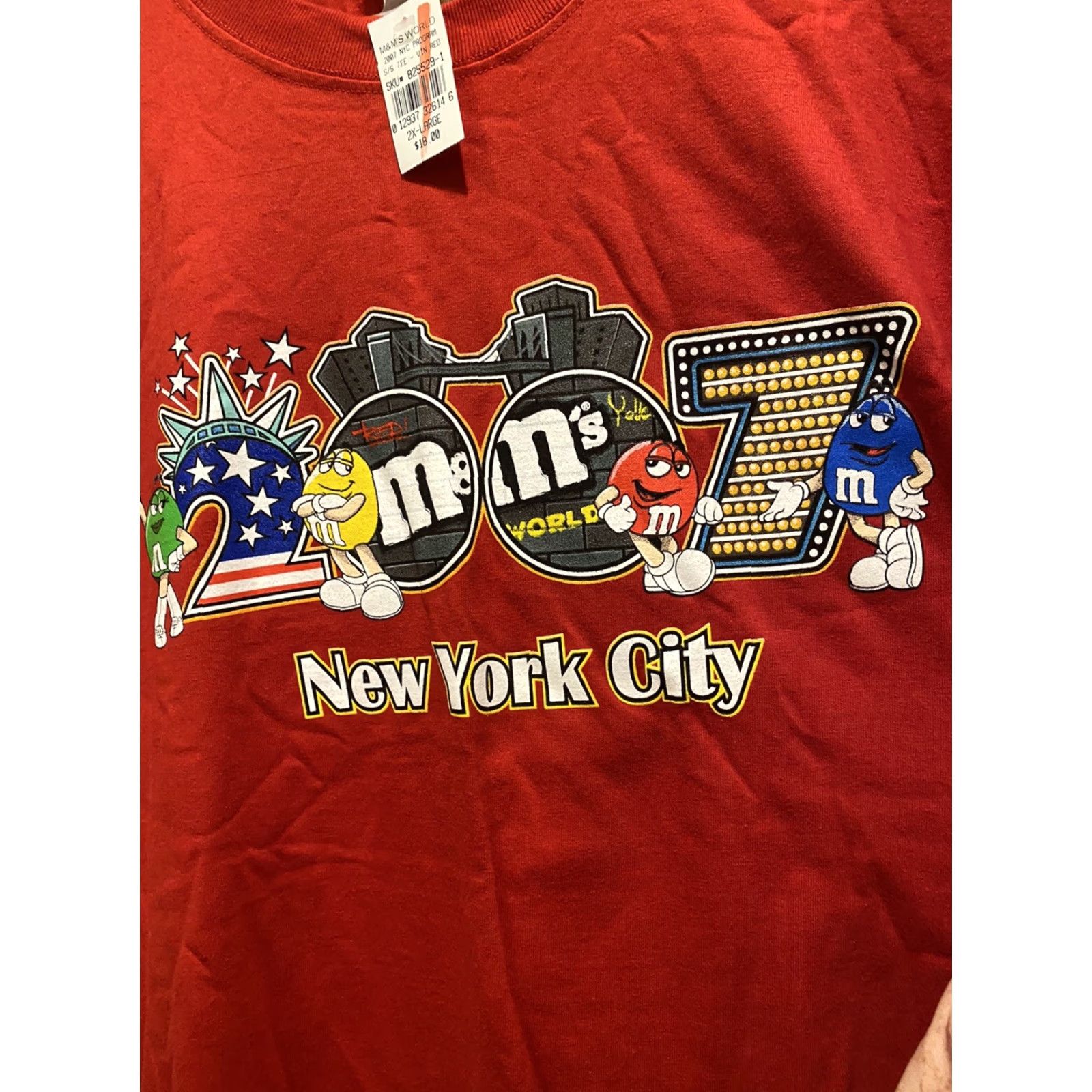 Vintage NOS Mens 2XL M&M World NYC New York Red Short Sleeve XXL 2007 T-Shirt Crew Neck Cotton Mint Size US 39 - 2 Thumbnail