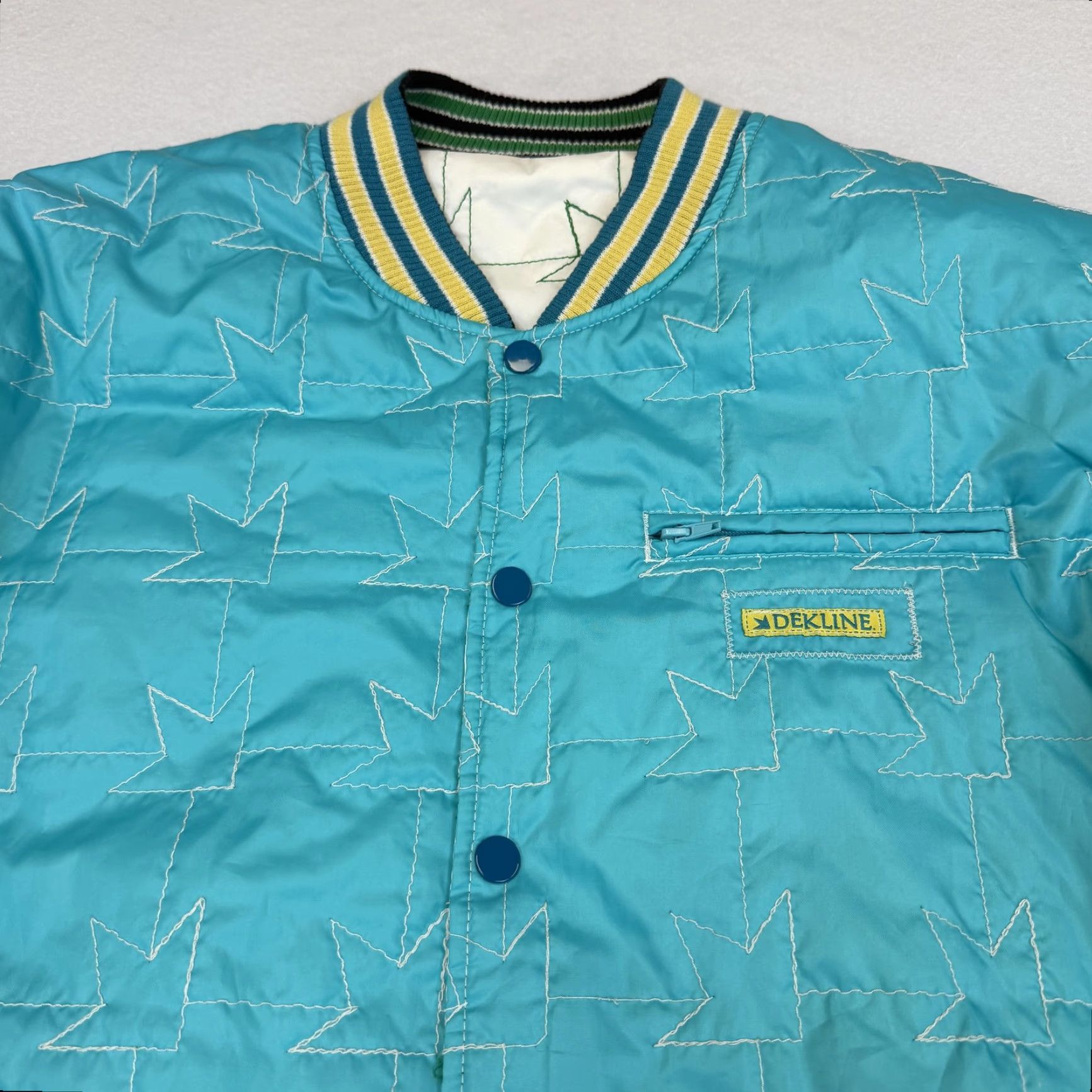 Altea Y2K Dekline Reversible Skate Jacket Mens XL Quilted Varsity Teal Blue Geometric Insulated Lined Pockets Zipper Snap Short Coat Size US XL / EU 56 / 4 - 5 Thumbnail