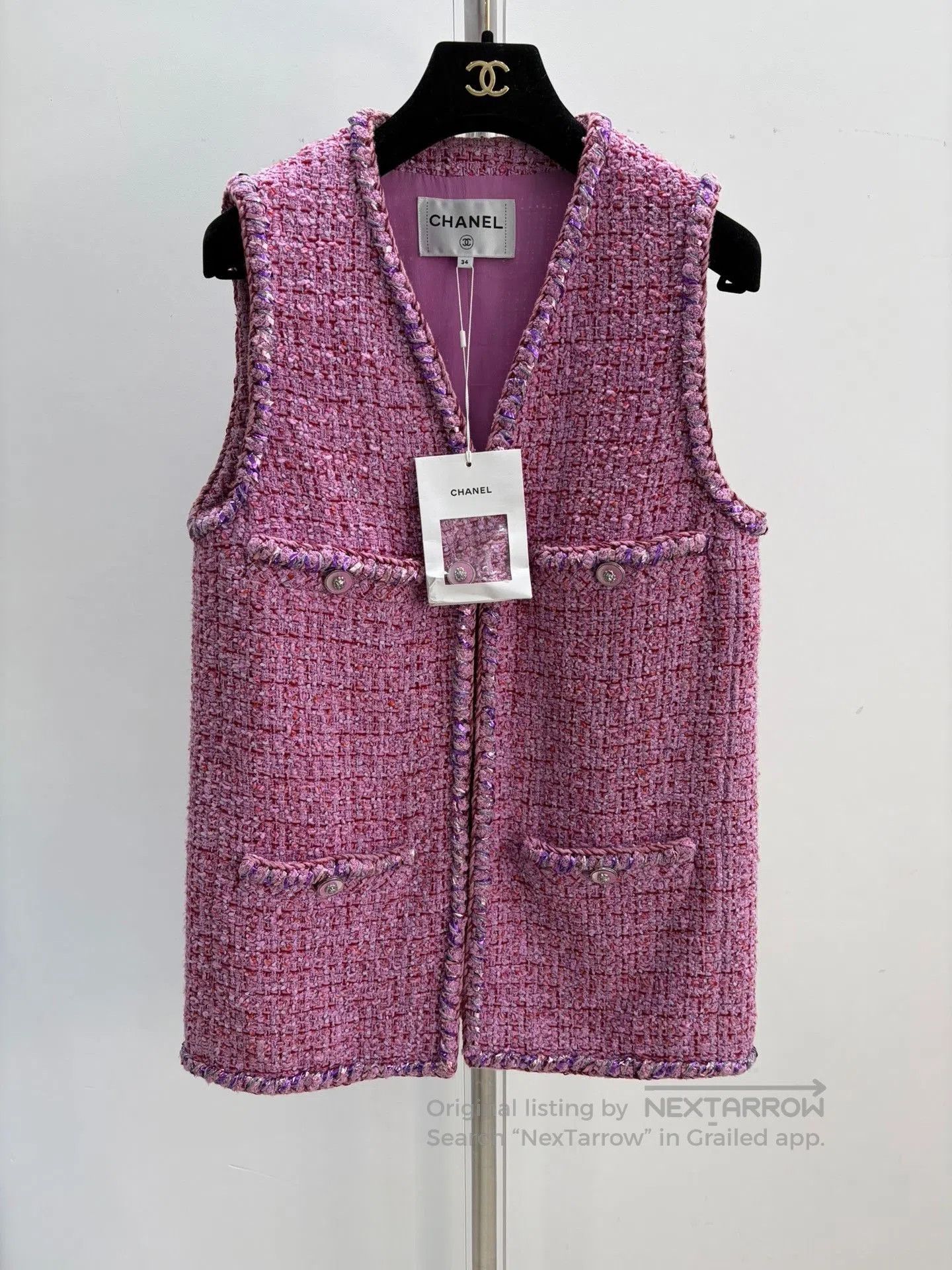 Chanel Chanel Pink Purple Knitted Long Vest. Size XXS / US 00 / IT 34 - 1 Thumbnail