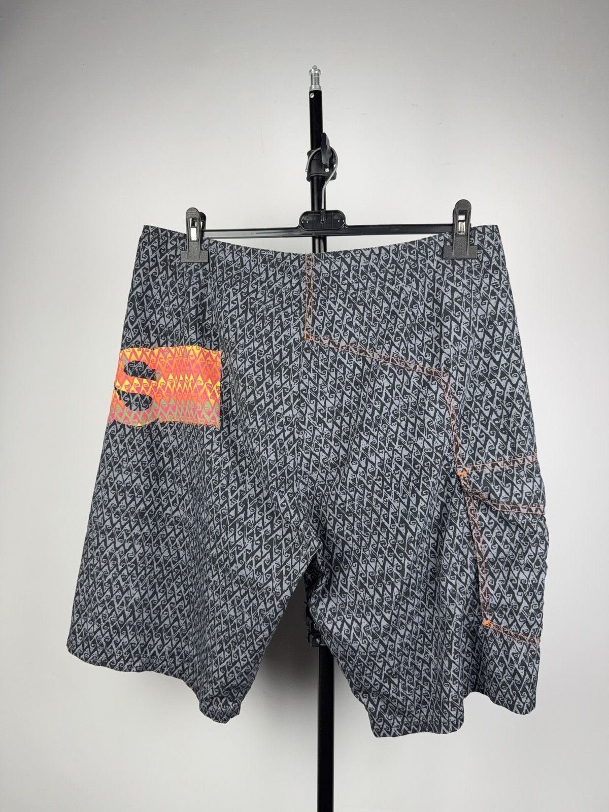 Luxury Hugo Boss Logo Swim Shorts Neon Orange Black Pattern