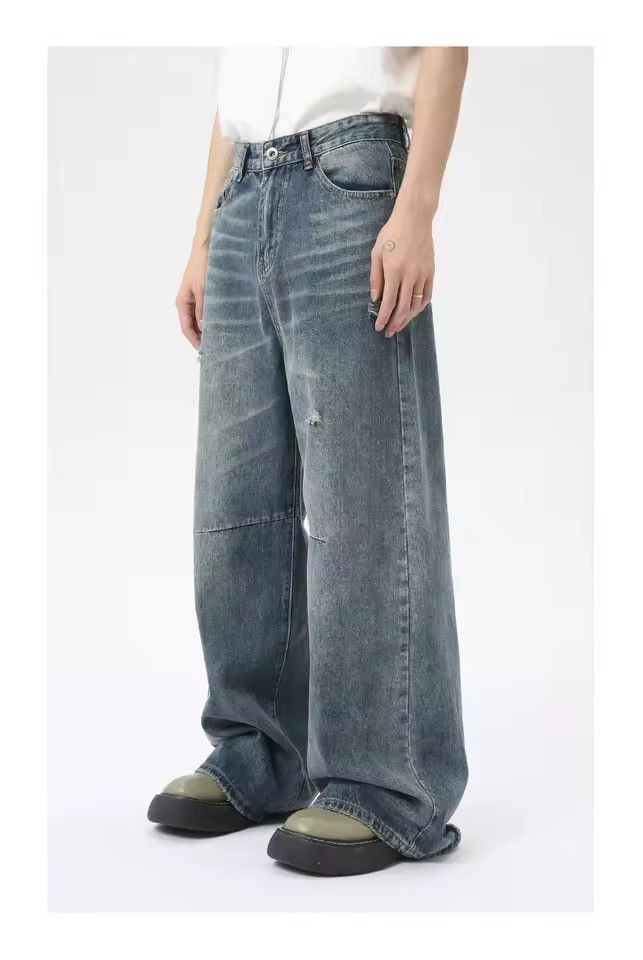 Jean Streetwear Washed Baggy Straight Wide Leg Jeans Size US 32 / EU 48 - 2 Thumbnail