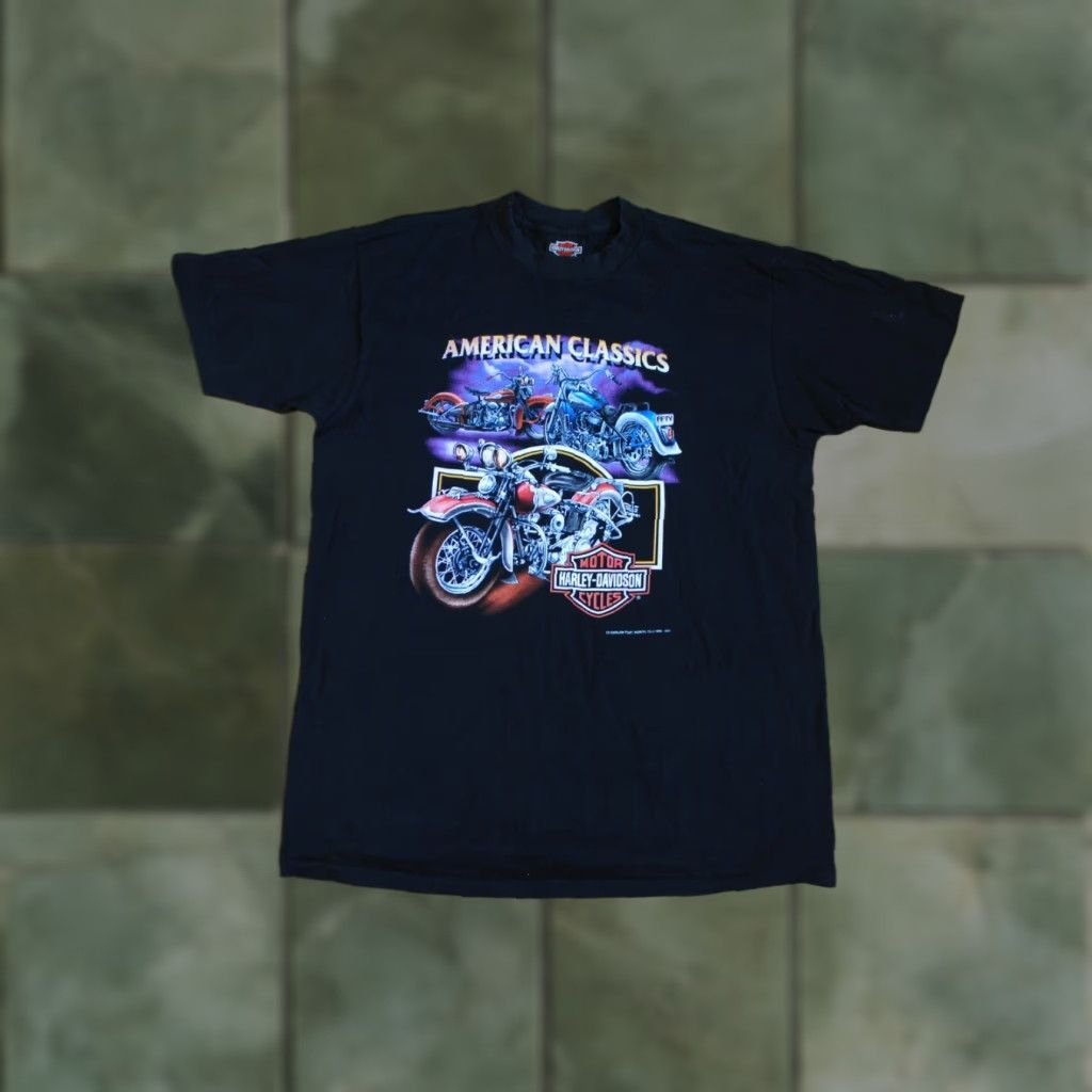 Harley Davidson VINTAGE Harley-Davidson AMERICAN CLASSIC T-shirt XL Black 1992 3D EMBLEM BIG DADDY RAT Mens XL Size US XL / EU 56 / 4 - 1 Thumbnail