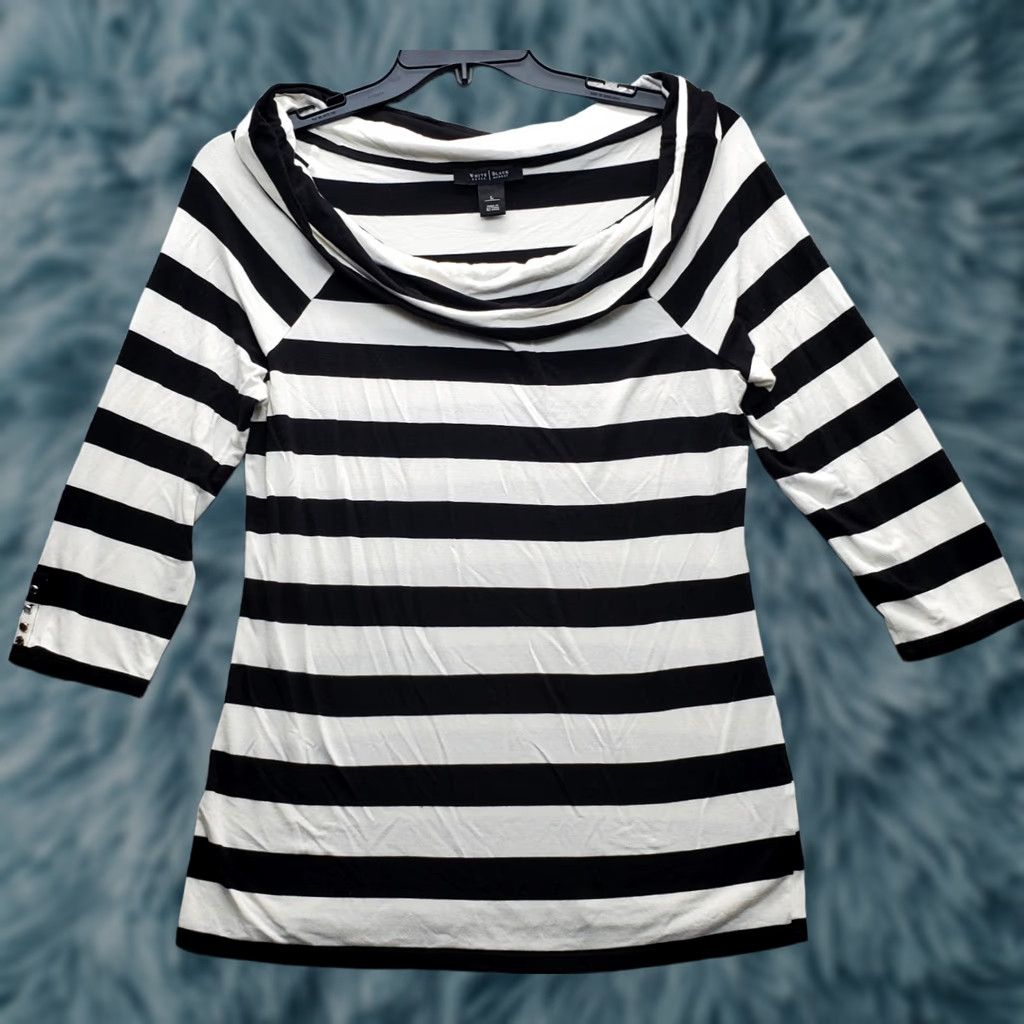 White House Black Market White House Black Market Shirt Womens L Multicolor Striped Rayon Stretch Cowl Neck Top Size L / US 10 / IT 46 - 1 Thumbnail
