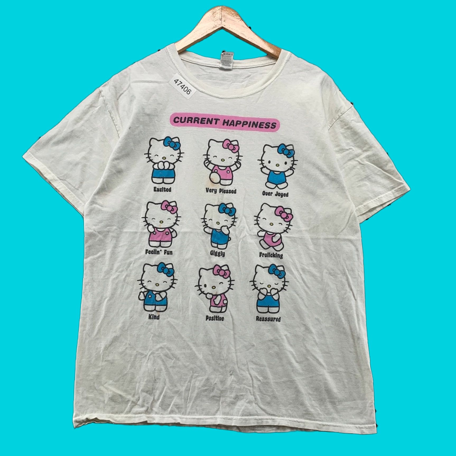 Fruit Of The Loom Hello Kitty Funny Happiness T Shirt Mens Large White Cartoon Short Sleeve Nike? Size US L / EU 52-54 / 3 - 1 Thumbnail