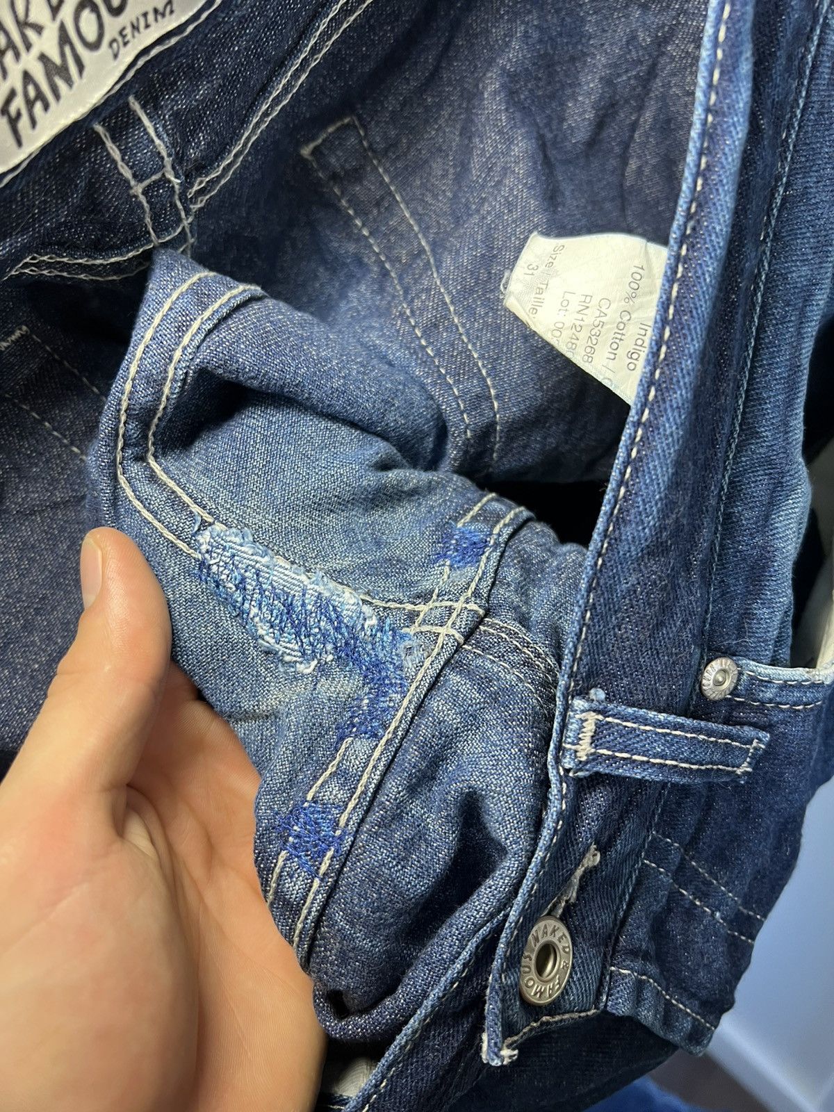Naked & Famous Vintage Naked & Famous faded raw selvedge denim blue jeans Size US 31 - 10 Thumbnail