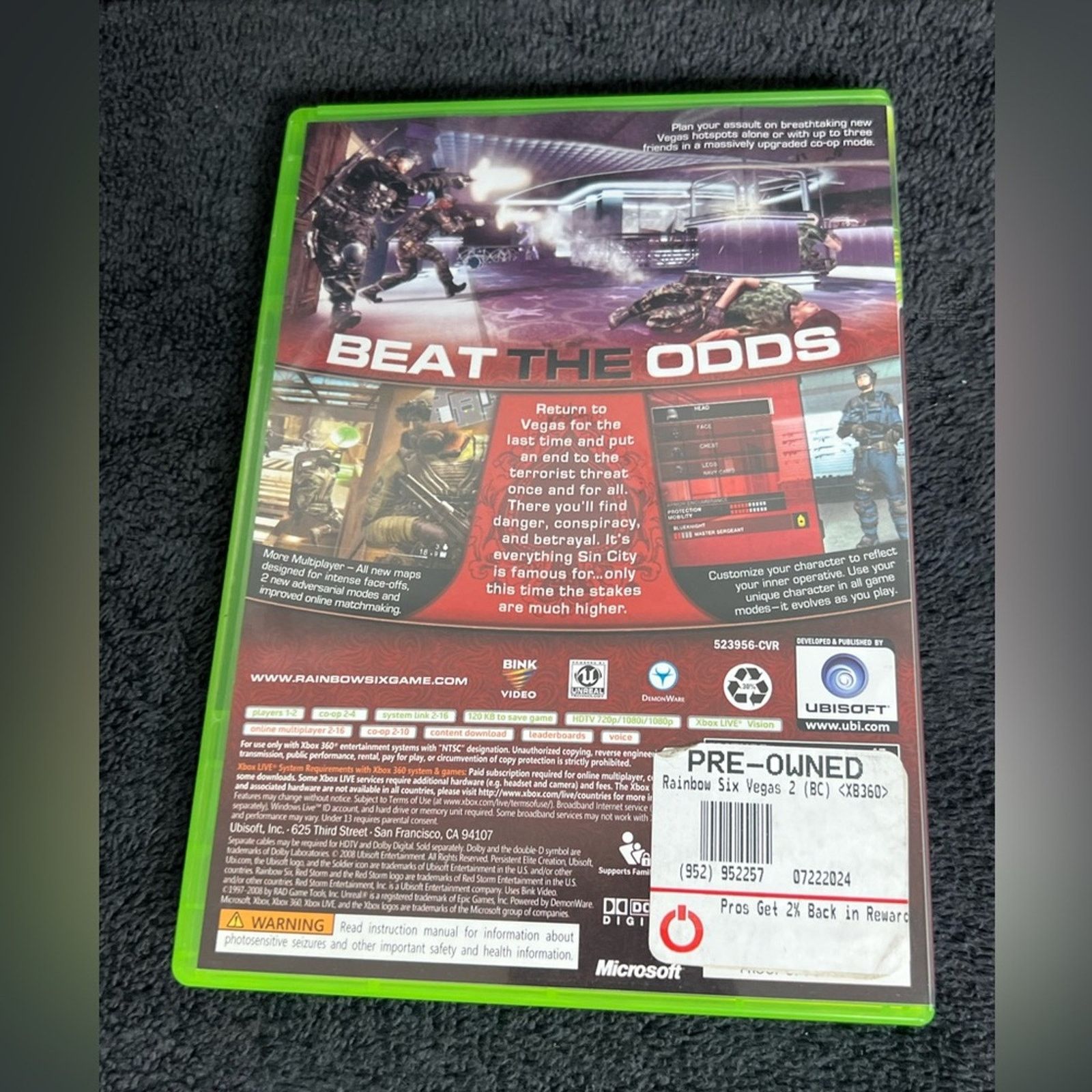 Microsoft Tom Clancys Rainbow Six Vegas 2 Xbox 360 Complete Bonus Disc Size ONE SIZE - 3 Thumbnail