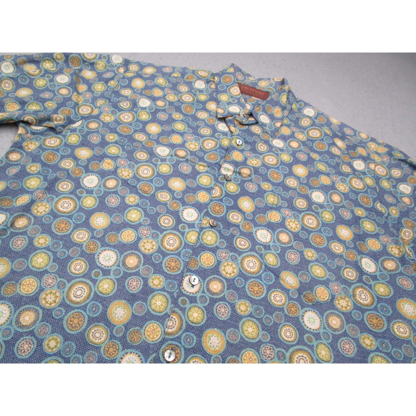 Tori Richard Tori Richard Shirt Mens Large Blue Button Up Hawaiian Cotton Lawn Geometric 60s 70s Retro Tropical Shirt Mens L Blue Size US L / EU 52-54 / 3 - 2 Thumbnail