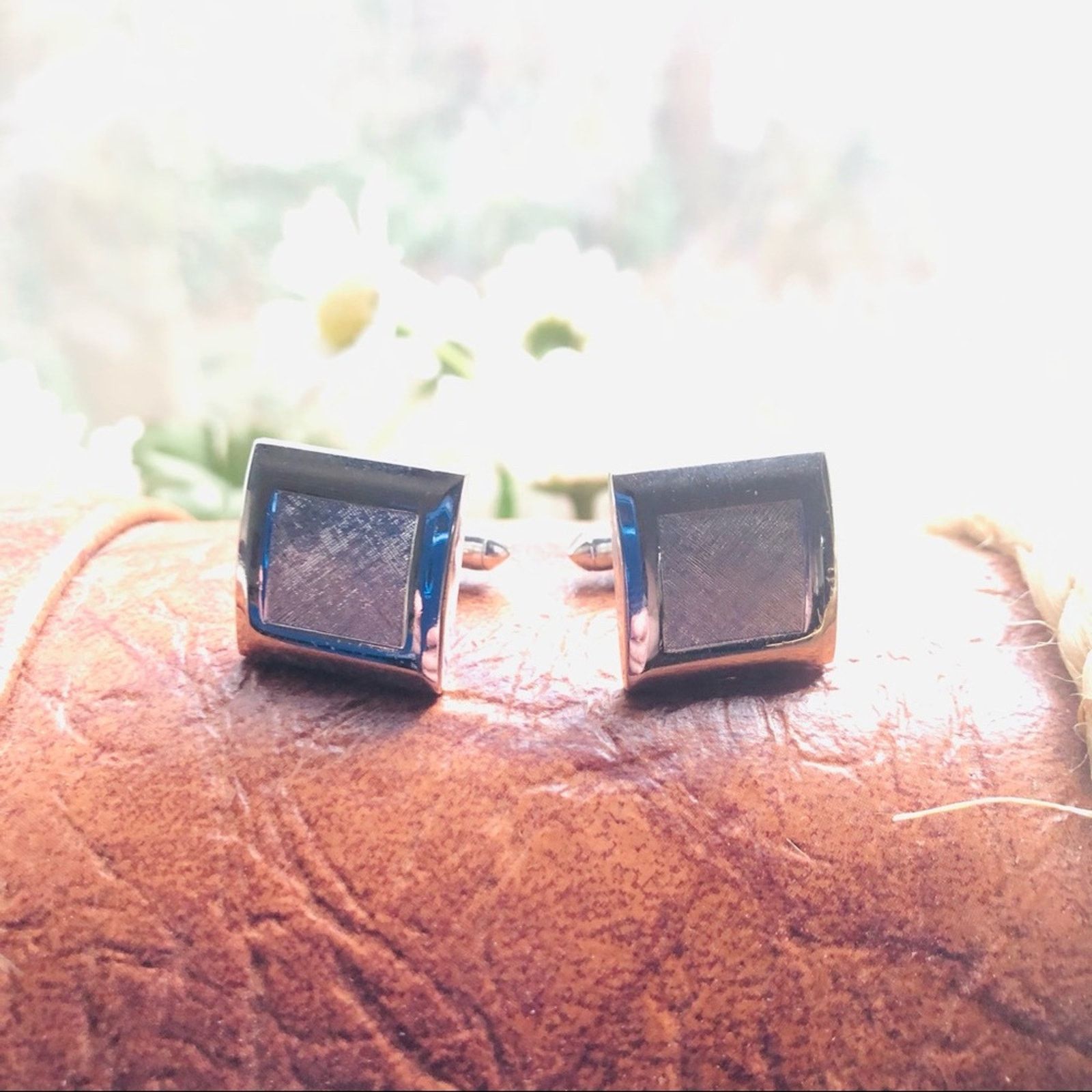 Vintage Vintage men’s brushed and shiny silver square cuff links Size ONE SIZE - 6 Thumbnail