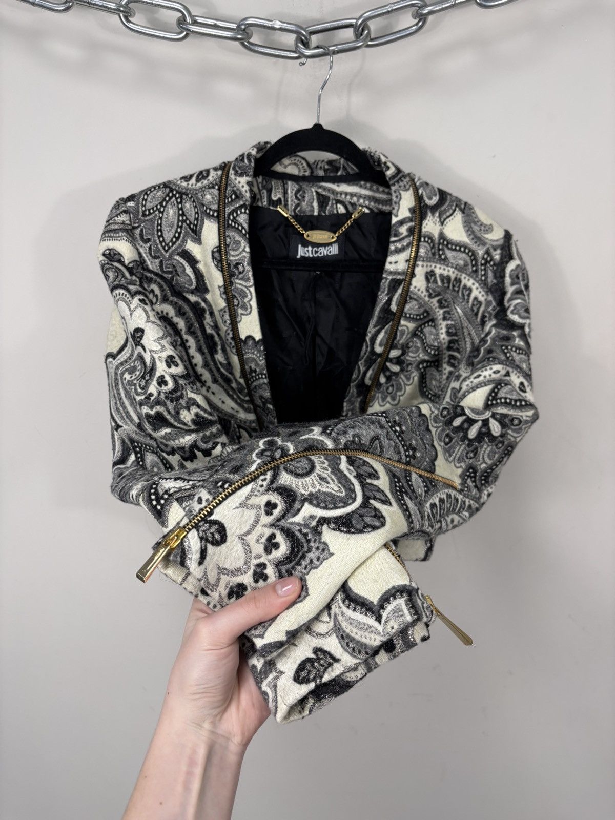 Just Cavalli Just Cavalli Women’s Baroque Print Wool Blend Jacket Size L / US 10 / IT 46 - 13 Thumbnail